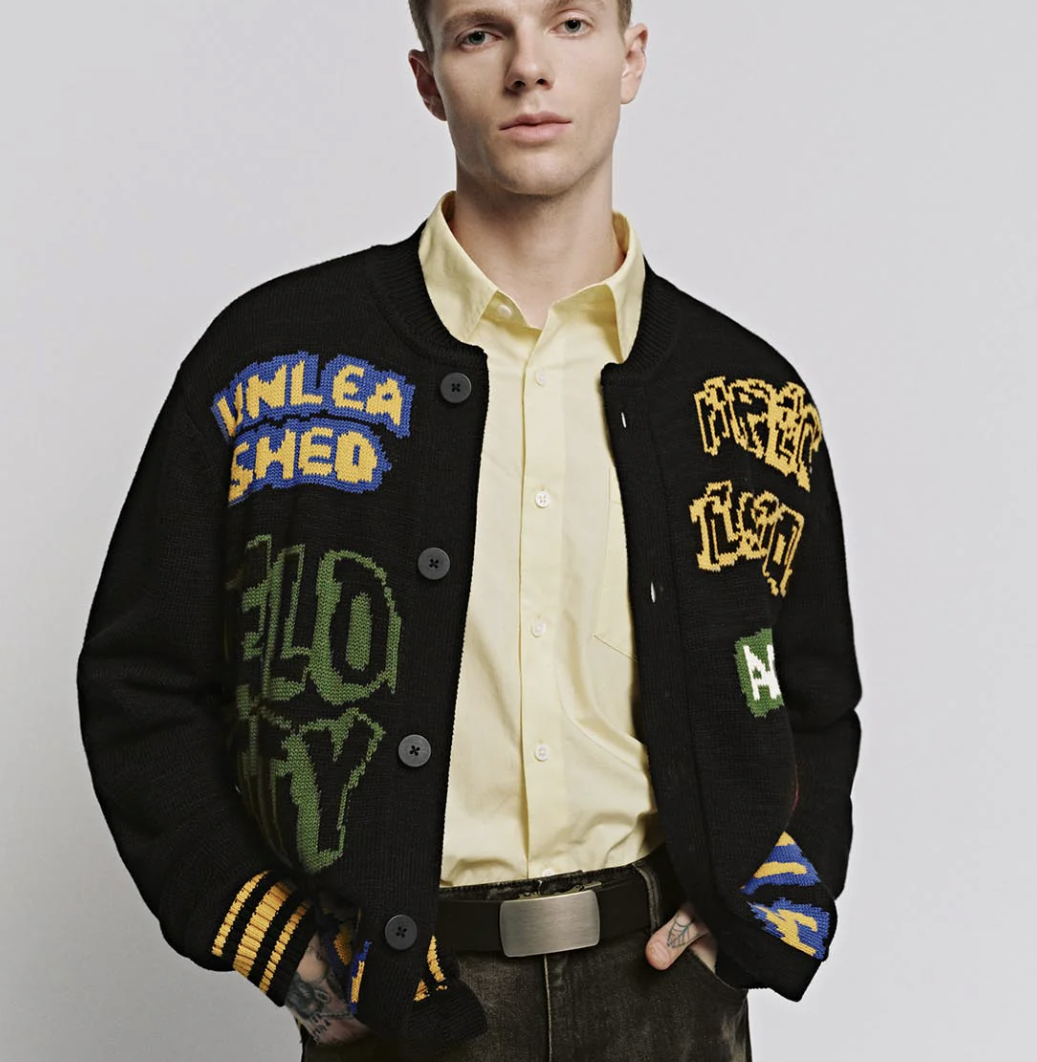 GRAPHIC PRINT KNITTED CARDIGAN