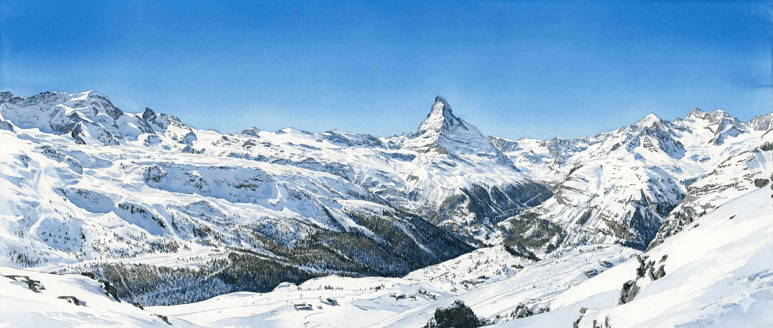 Winter scenery of the Matterhorn from Zermatt.