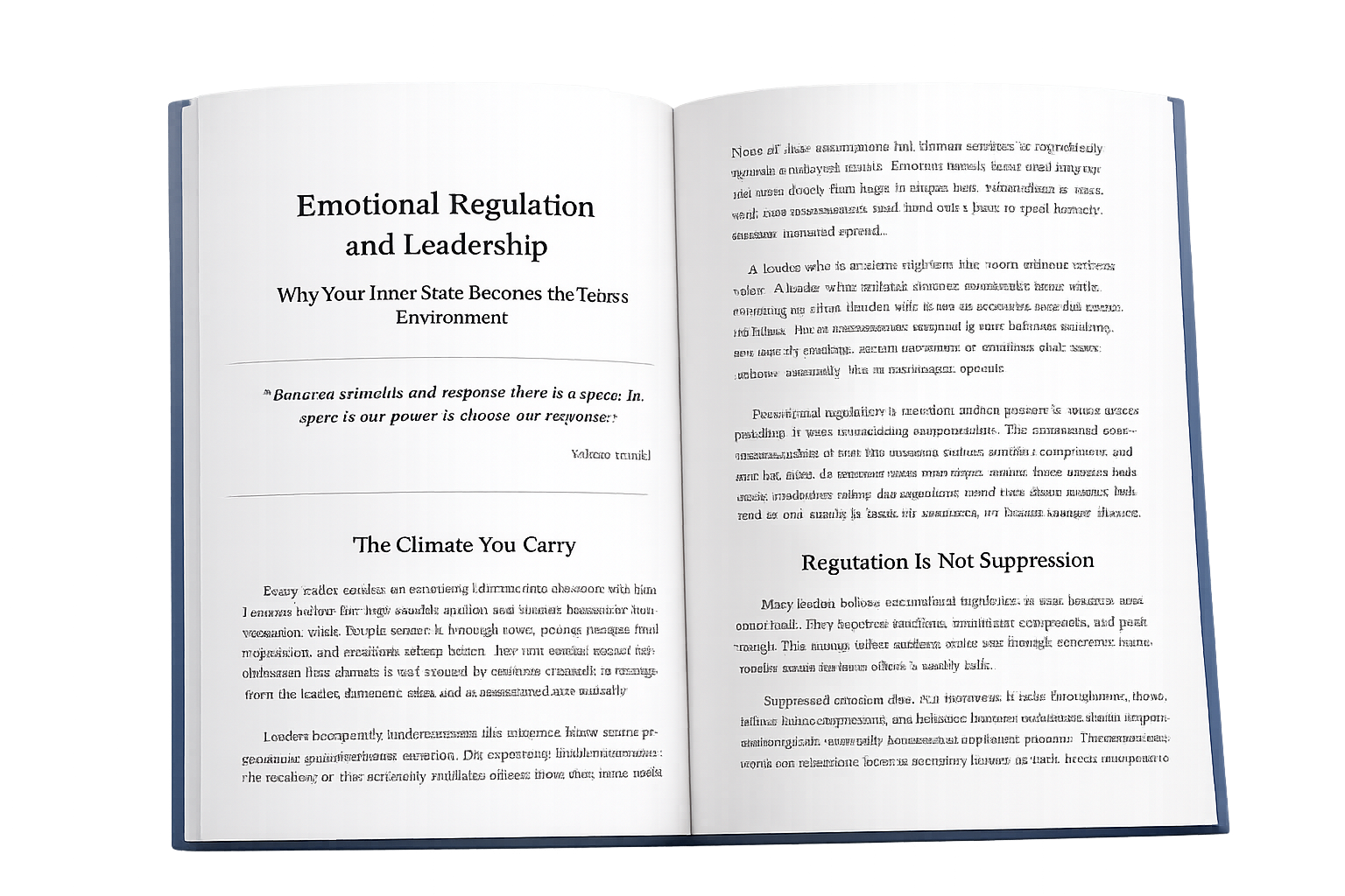Leadership framework pages from The Still Point showing emotional regulation and decision-making concepts.