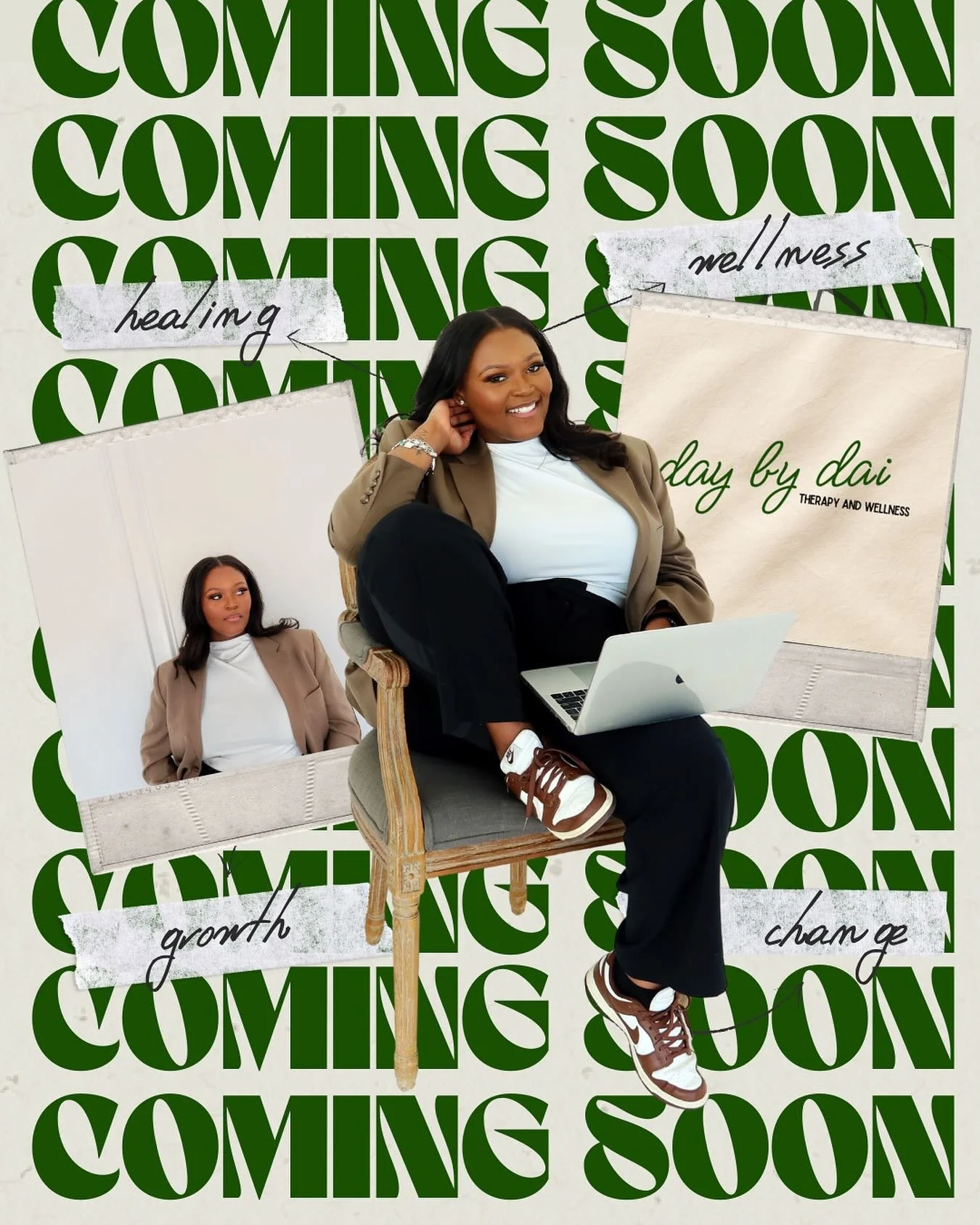 Built with purpose. 
Led with heart.
A space created to help you feel seen, supported, and empowered&hellip; day by day. 

Day by Dai Therapy &amp; Wellness is coming soon. 💚🧠