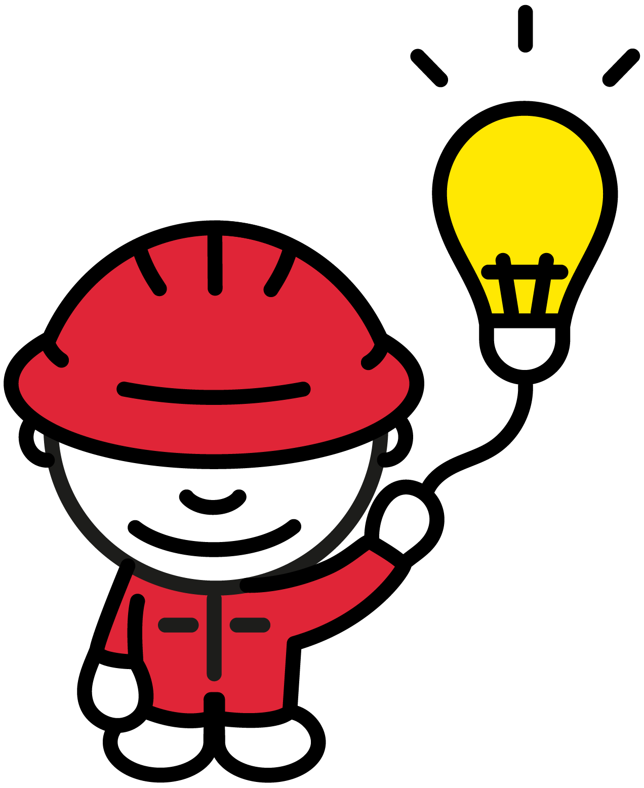 Ilustración de electricista con casco y bombilla encendida, representando servicios de instalaciones eléctricas y soluciones profesionales de un electricista autorizado en Valencia.