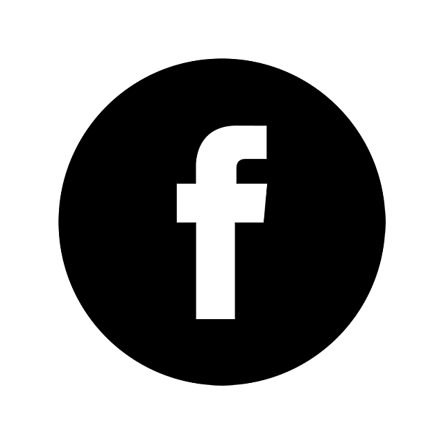 Facebook logo with a white lowercase 'f' on a black background.
