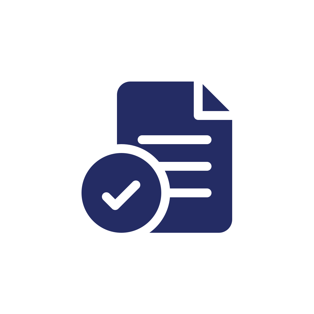 Icon of a document with a checkmark and a clock, representing document verification or approval.