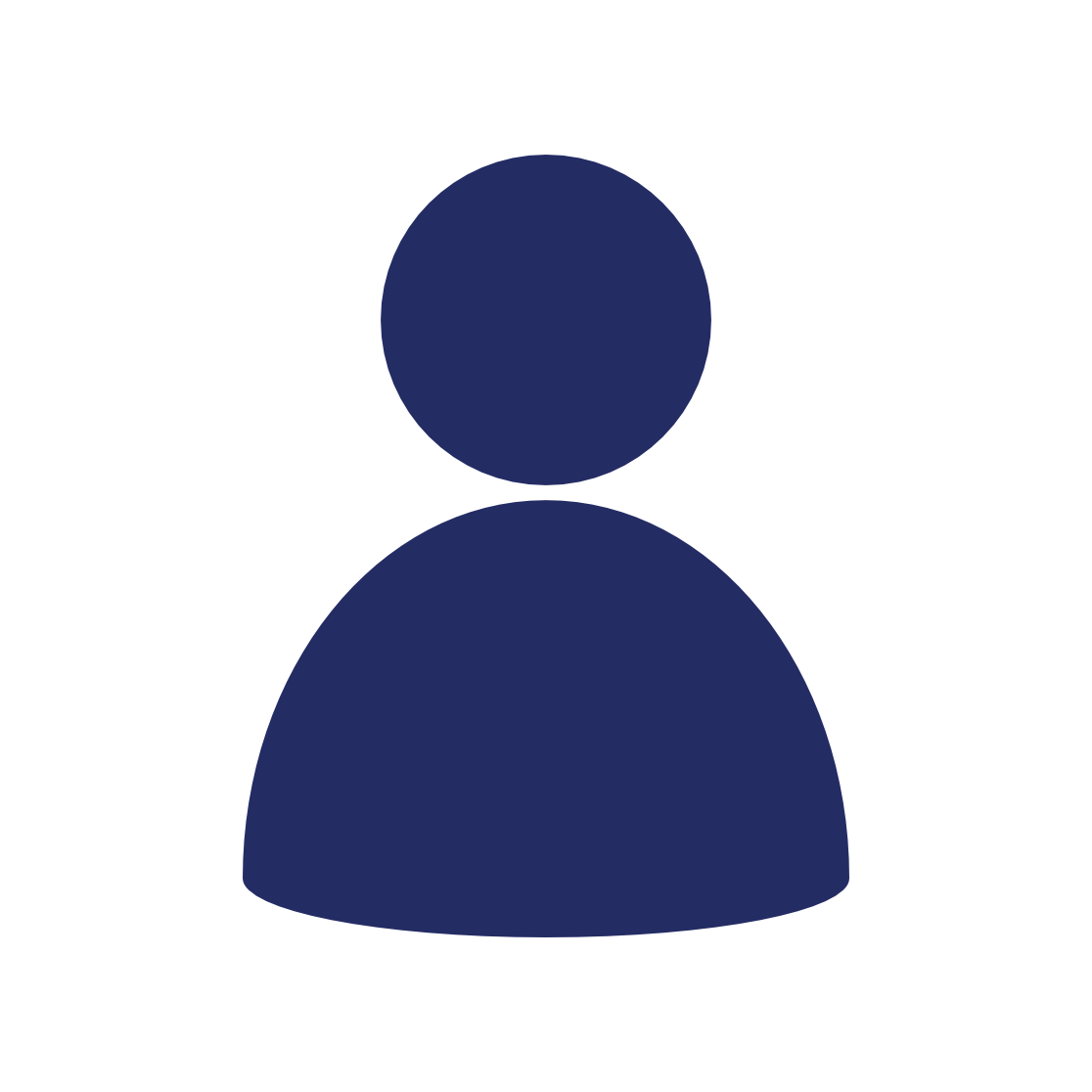 Silhouette of a person in navy blue with a circular head and rounded shoulders, set against a black background.