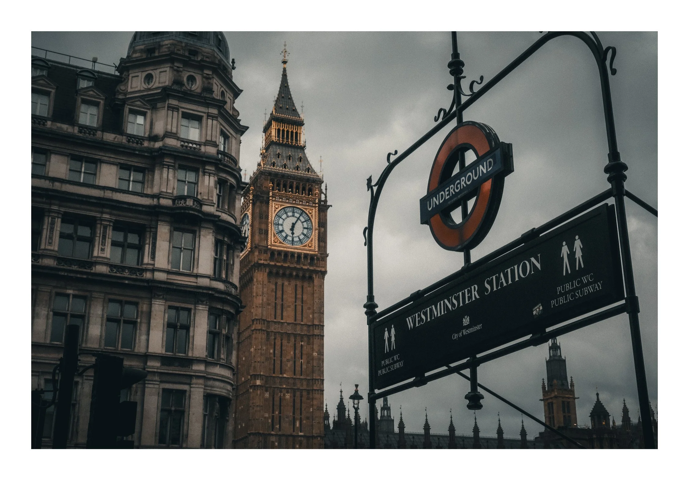 A surreal double-exposure capturing the essence of London—tailored elegance meets iconic architecture. The layered composition blends fashion and cityscape, creating a dreamlike visual where identity and place intertwine.