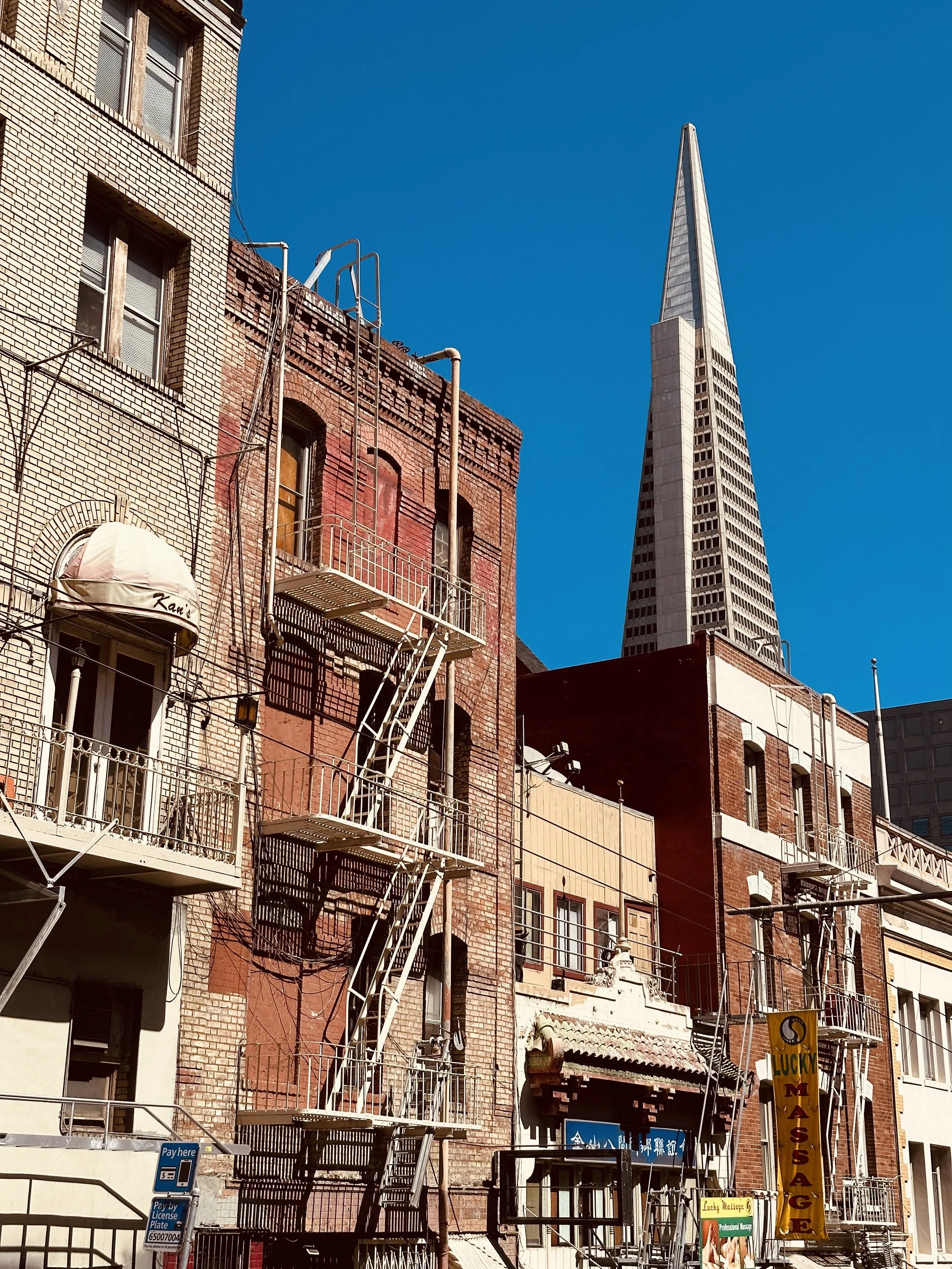 The Transamerica Pyramid rises sharply above downtown as one of the city’s most distinctive landmarks.
Its bold, geometric shape breaks with traditional skyscraper design and defines the skyline.
