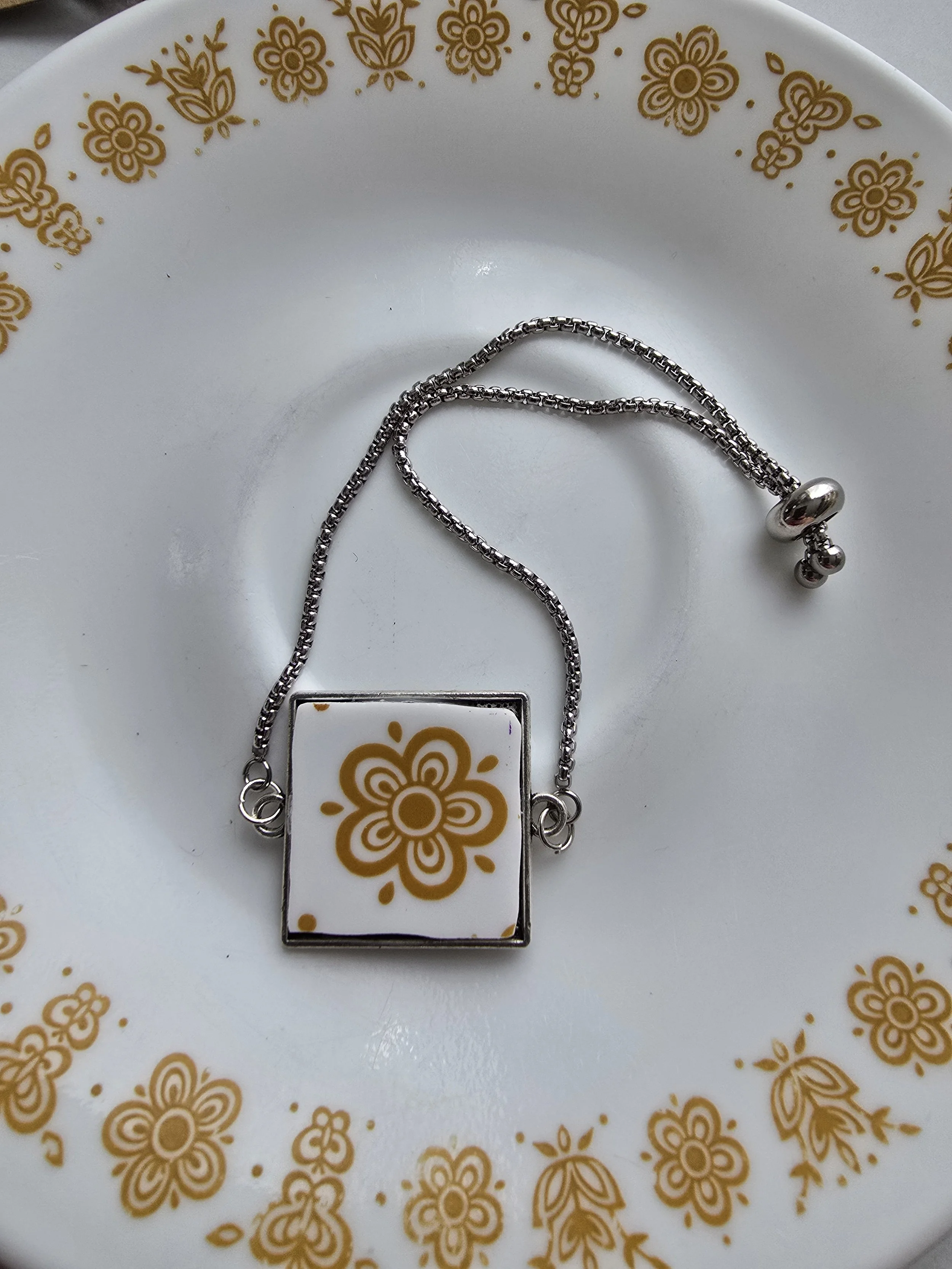 Gold Butterfly Corelle Broken plate bracelet
