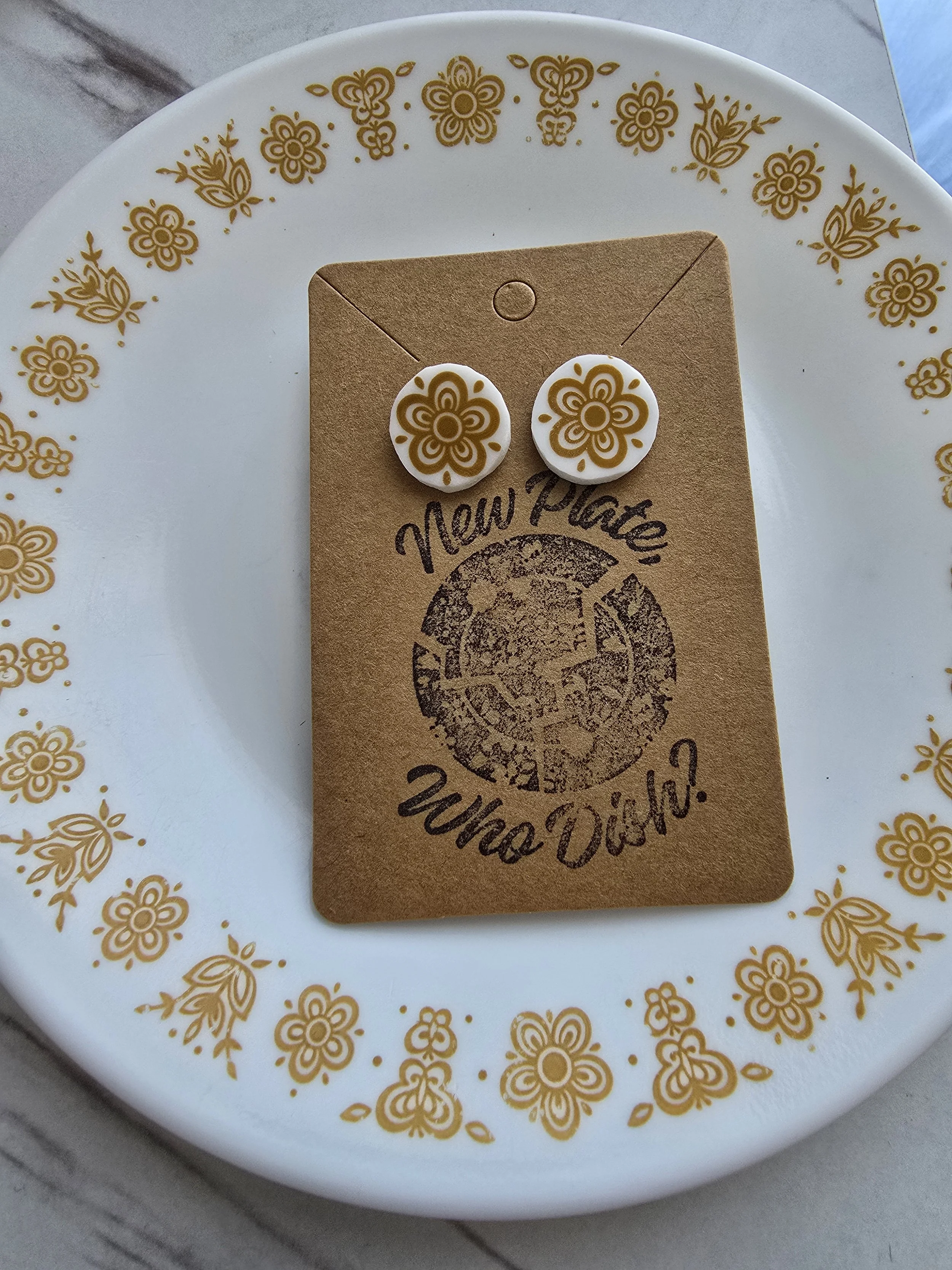 Broken Plate Corelle gold butterfly earrings