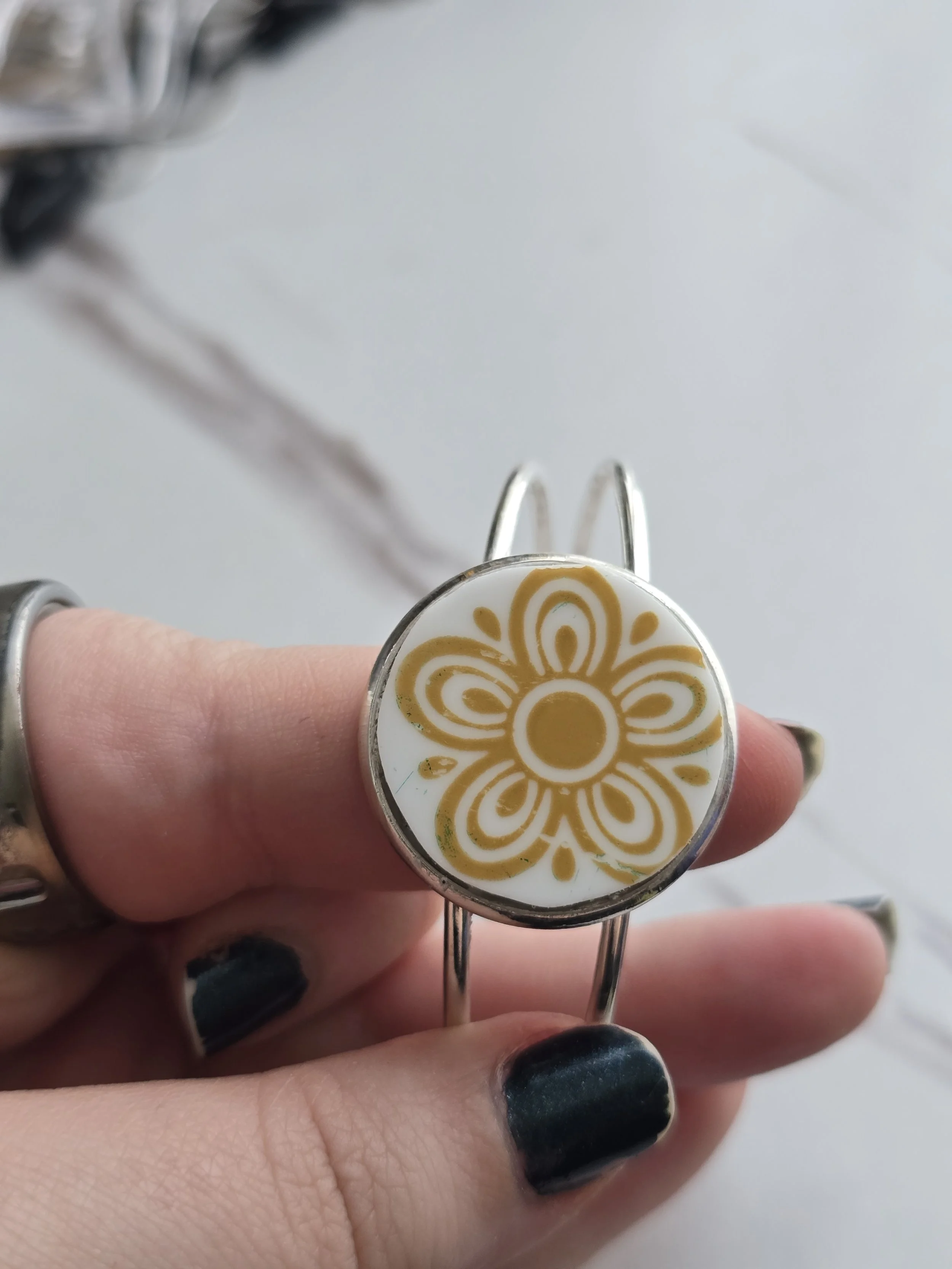 Corelle Gold Butterfly Broken Plate Adjustable Cuff Bracelet