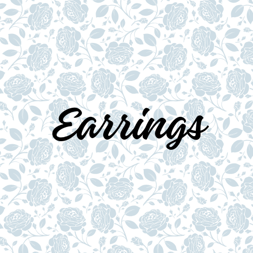 Text reading "Earrings" over a light blue floral background.
