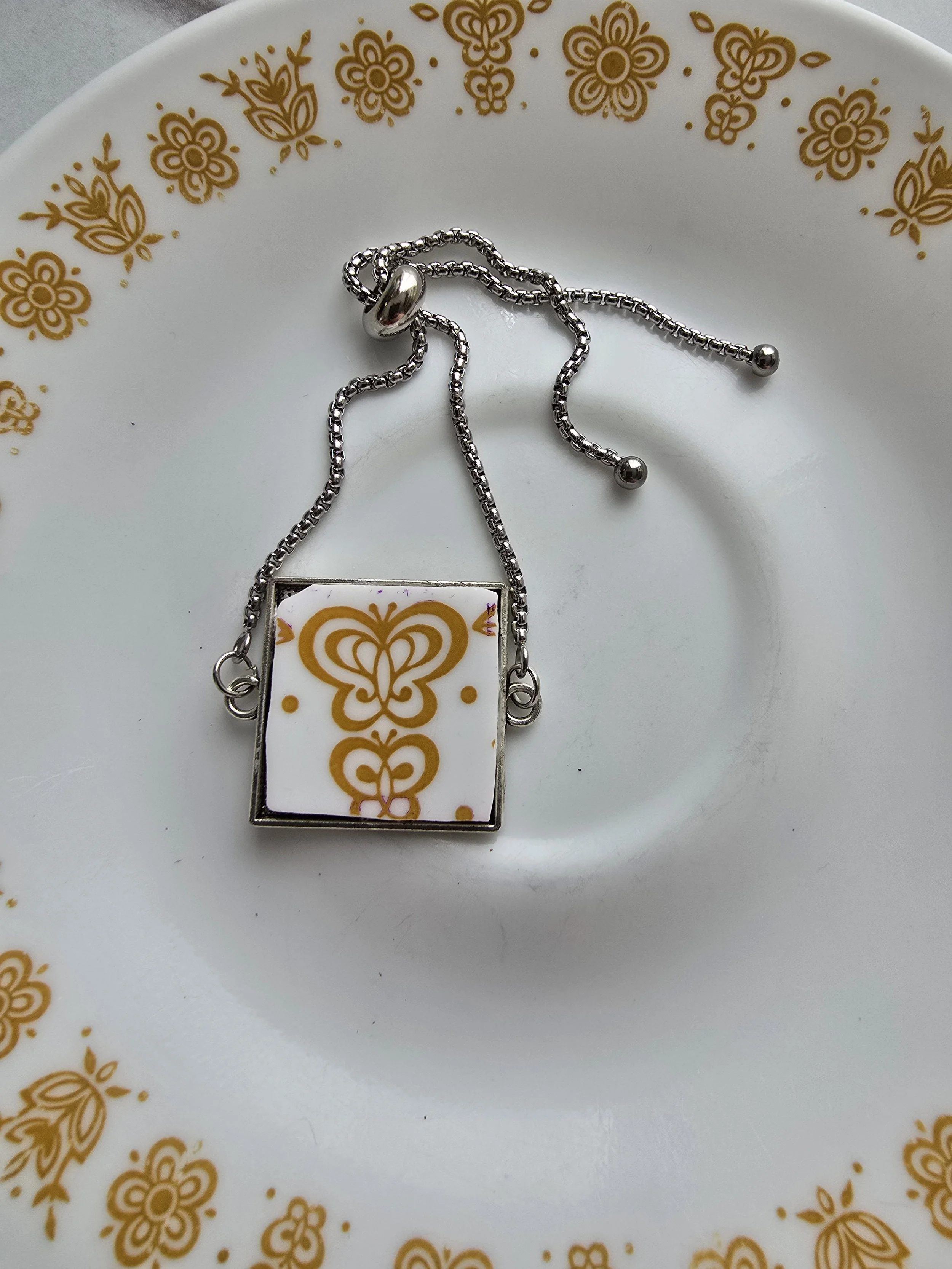 Gold Butterfly Corelle Broken plate bracelet