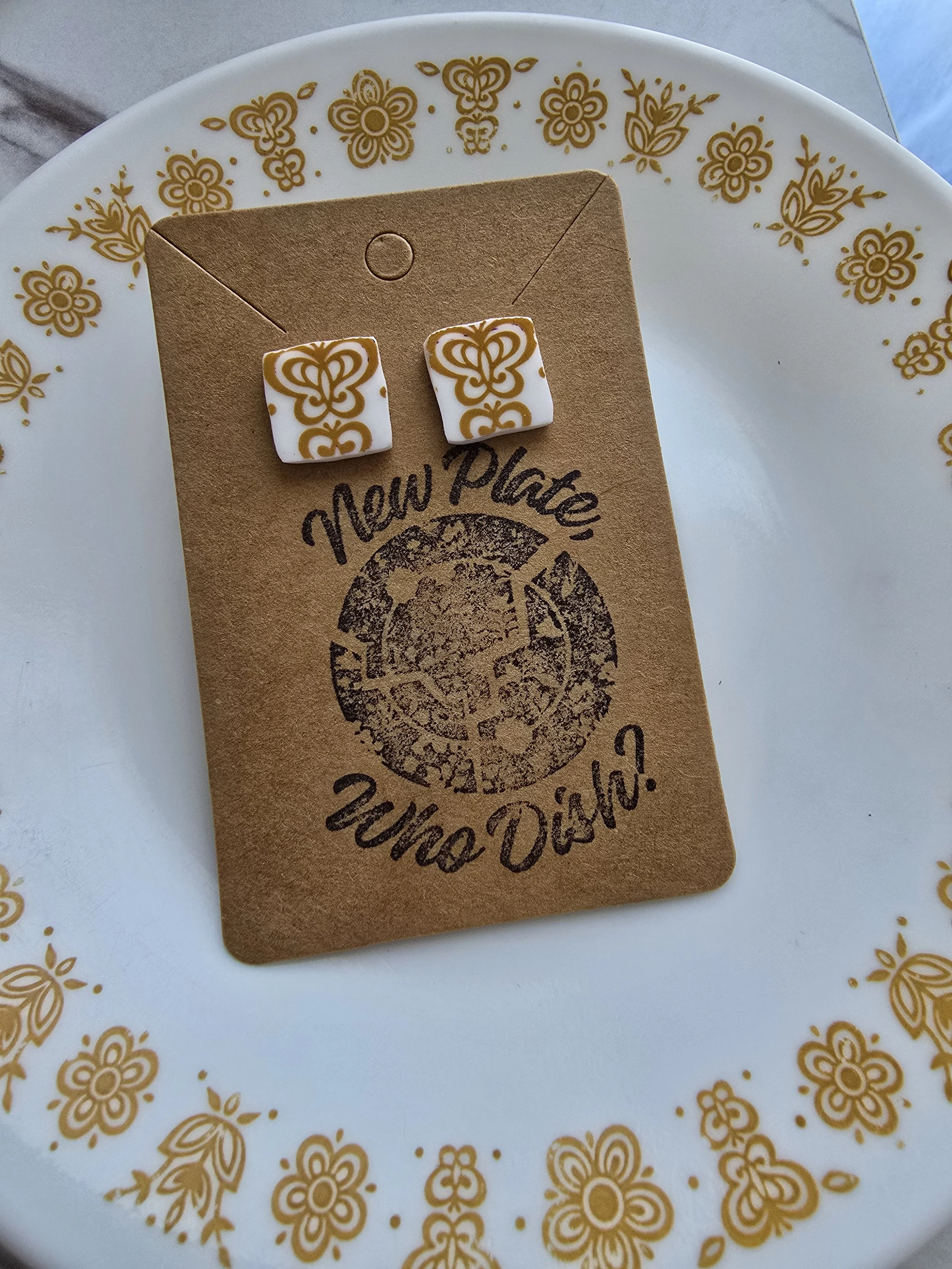 Broken Plate Corelle gold butterfly earrings