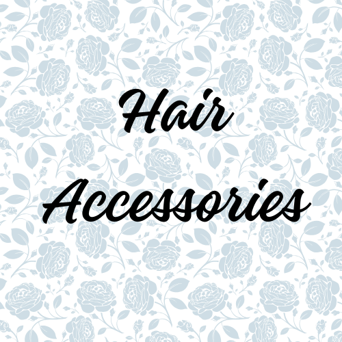 Text that reads "Hair Accessories" over a light blue floral background.