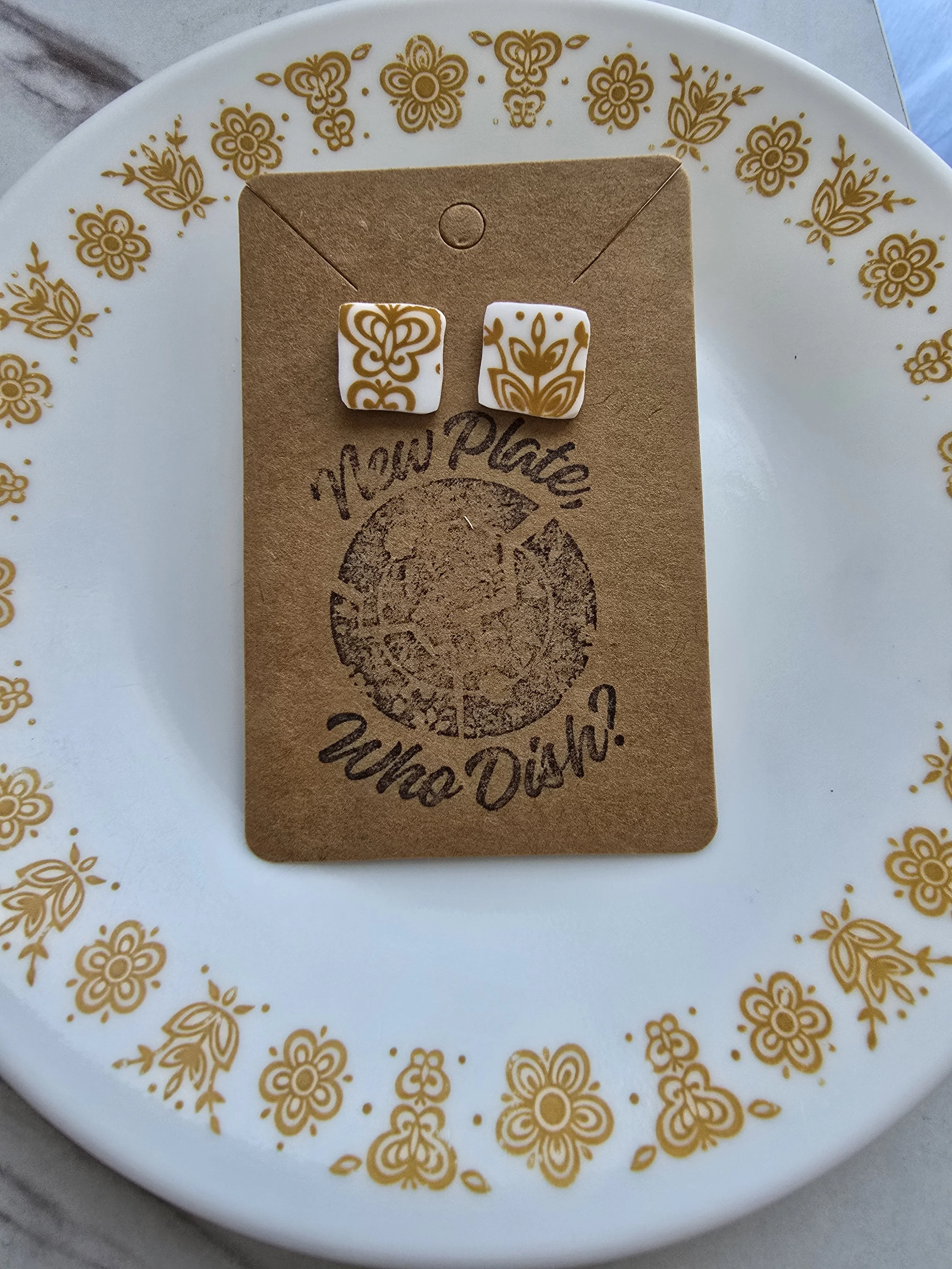 Broken Plate Corelle gold butterfly earrings