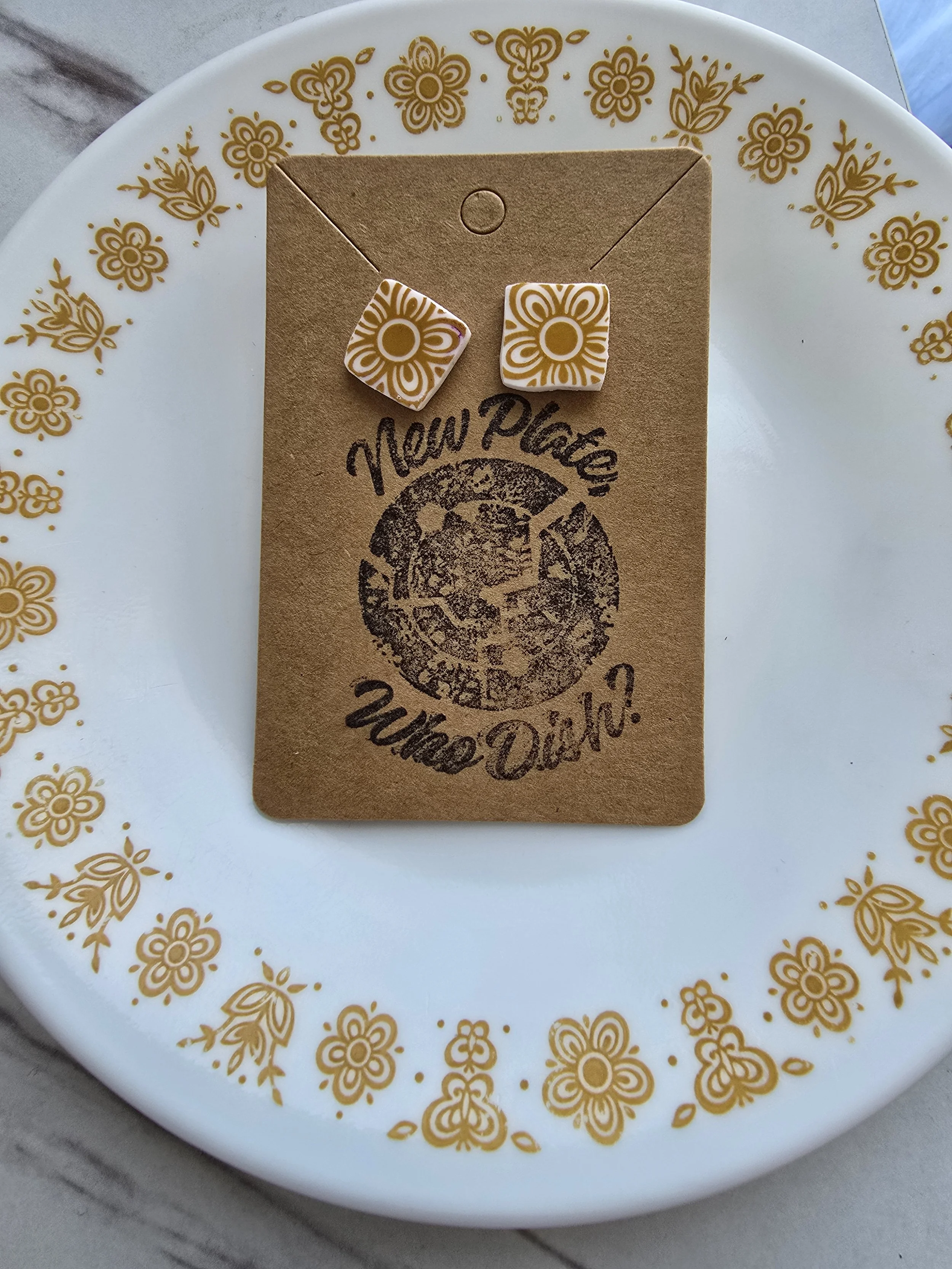 Broken Plate Corelle gold butterfly earrings