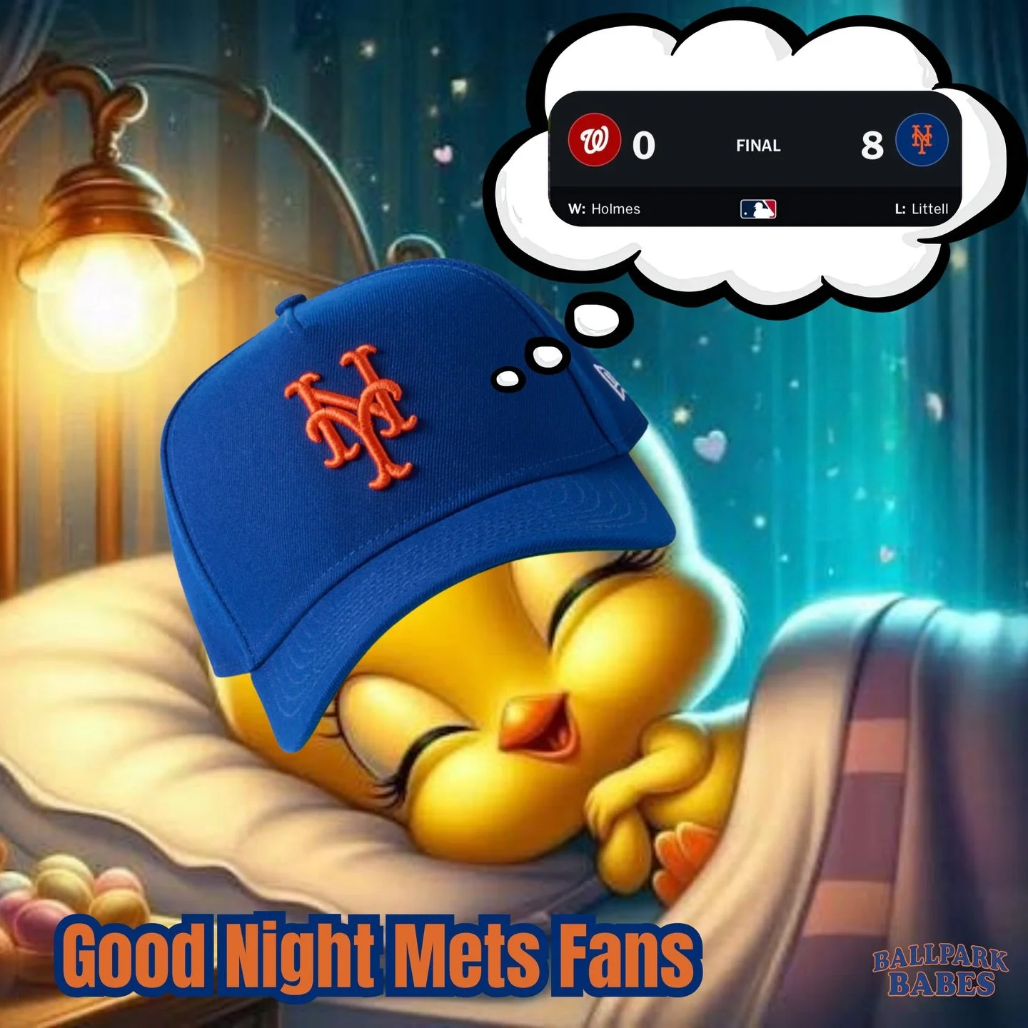 Sleep tight, Mets fans! 💙🧡

This game reminded me what it feels like to cheer for this team. Put it in the books! LGM! 🥳

#MetsFans #LGM #YouGottaBelieve #letsgomets