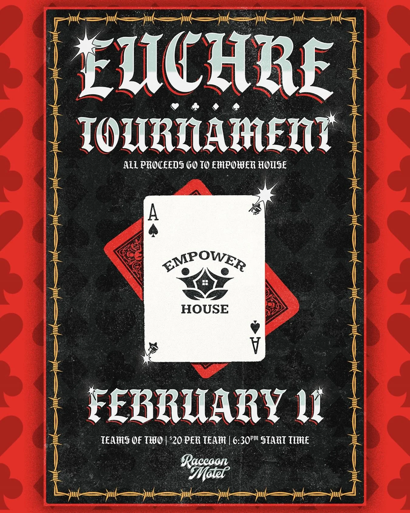 Empower House euchre tourney to warm the heart? &hearts;️ Yes pls.

Wednesday FEB 11 6:30 $20 per team. Sign up on dice!