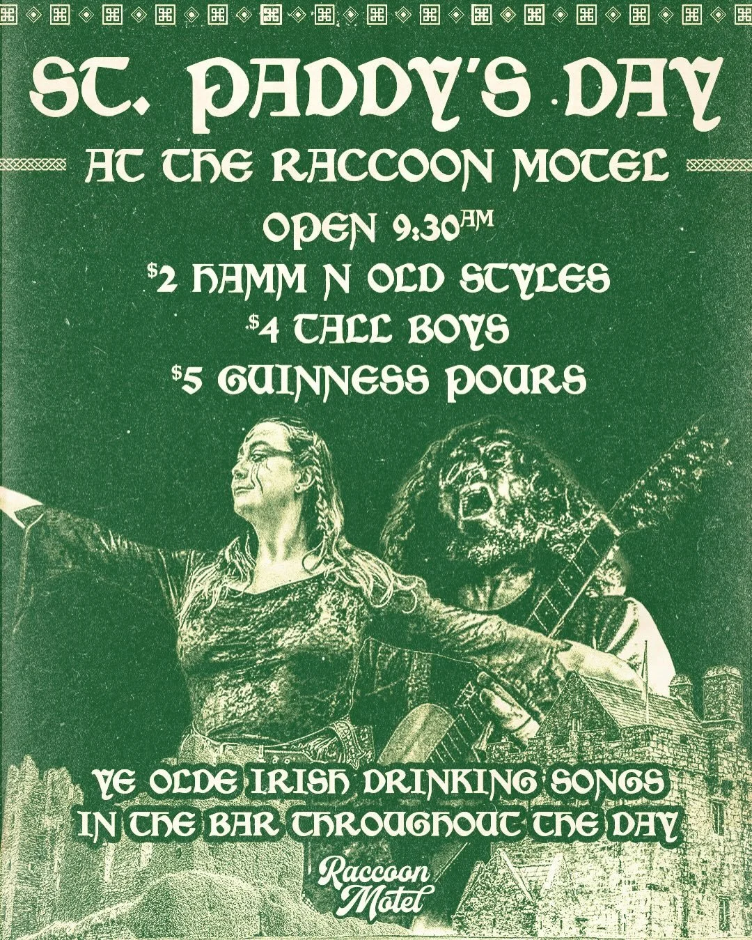 pinch us, it&rsquo;s almost that day again: ST PADDYS AT THE MOTEL. SATURDAY MARCH 14- open at 9:30 am 

🍀for ur pre- grand parade shenanigans the lads have been practicing their shanties + we taught ourselves how to pour Guinness. DRINK specials ti