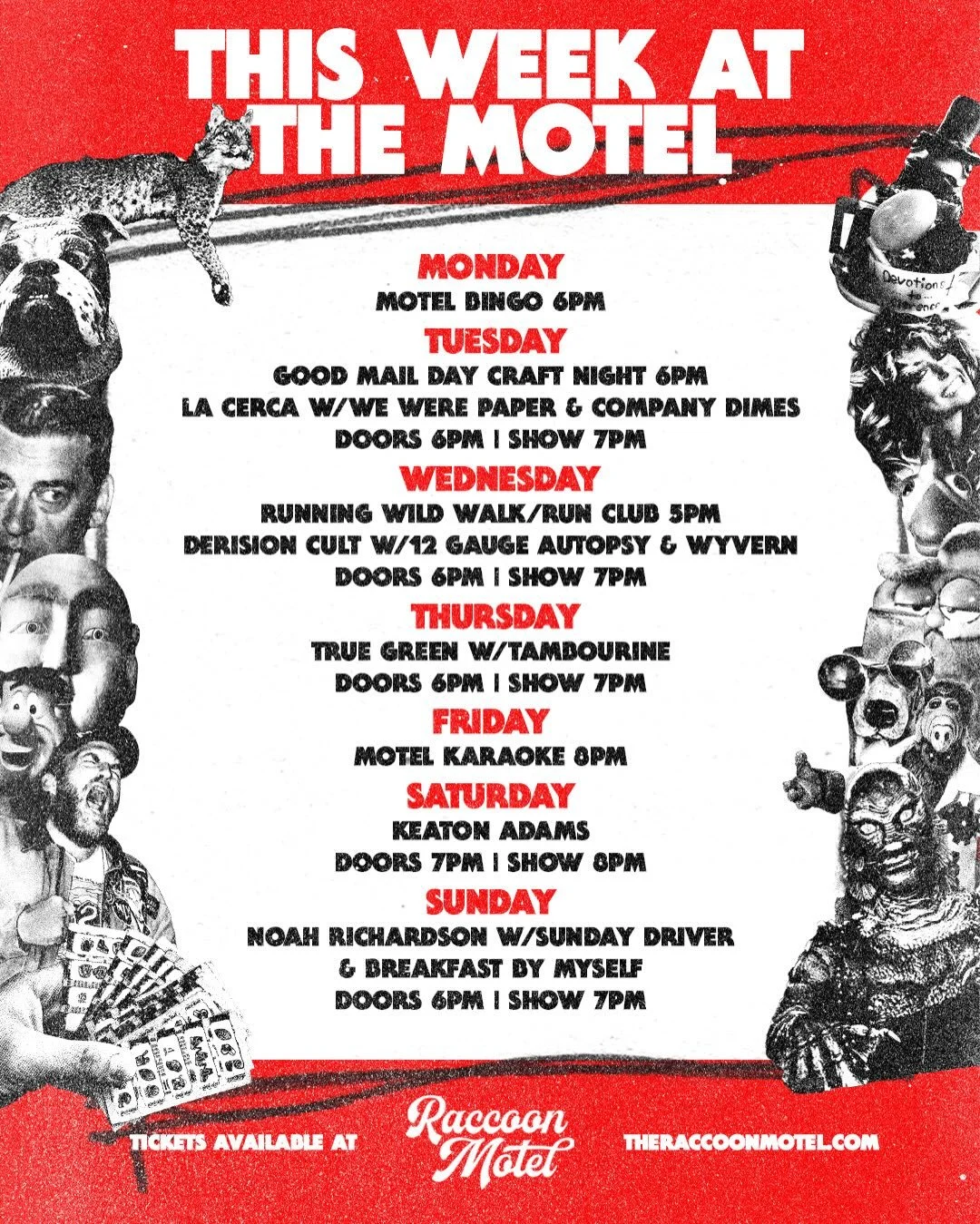 here&rsquo;s who is checking in this week🛎️🦝🔥🎶&hearts;️🍺

the hamburglar himself is calling bingo balls tonight, 6-8. 

come down for a show and a craft tomorrow. 

then be sure to checkout @downtowndavenport sip&rsquo;n&rsquo;shop- bring in a r