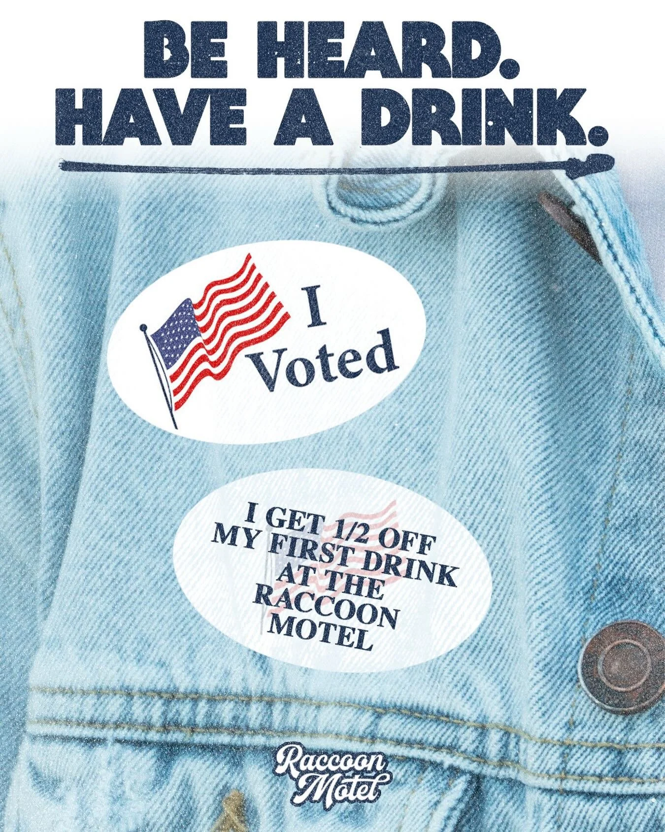 TODAY IS DAVENPORT PRIMARY DAY: wear your I voted sticker tonight and get 1/2 off ur first brewski (n/a&rsquo;s included) 

come down for the show, stay to watch the election results with your motel fam. 
🔥🗳️ 🦝 🔥🫡