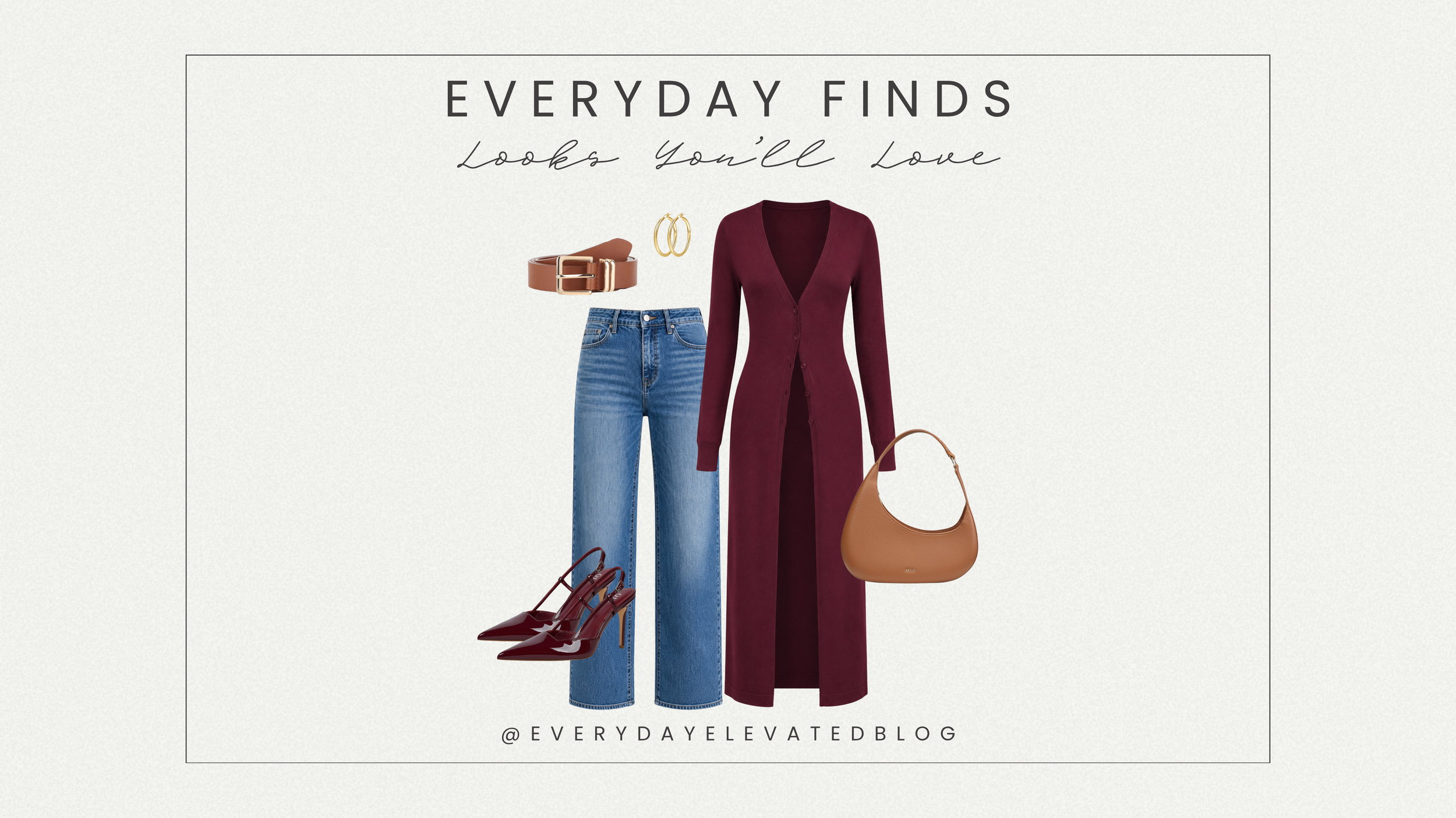 Burgundy Cardigan Outfit with Wide Leg Jeans
