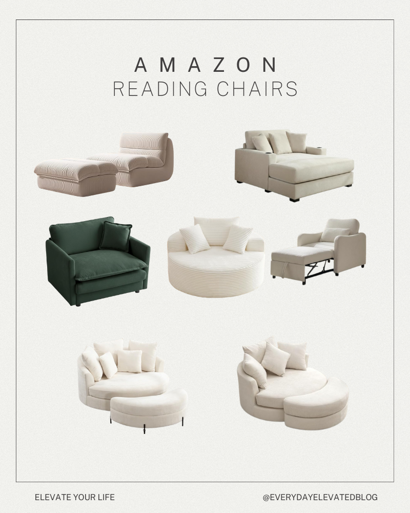 Amazon reading chairs in neutral colors, showing comfortable upholstered chairs ideal for a cozy reading nook