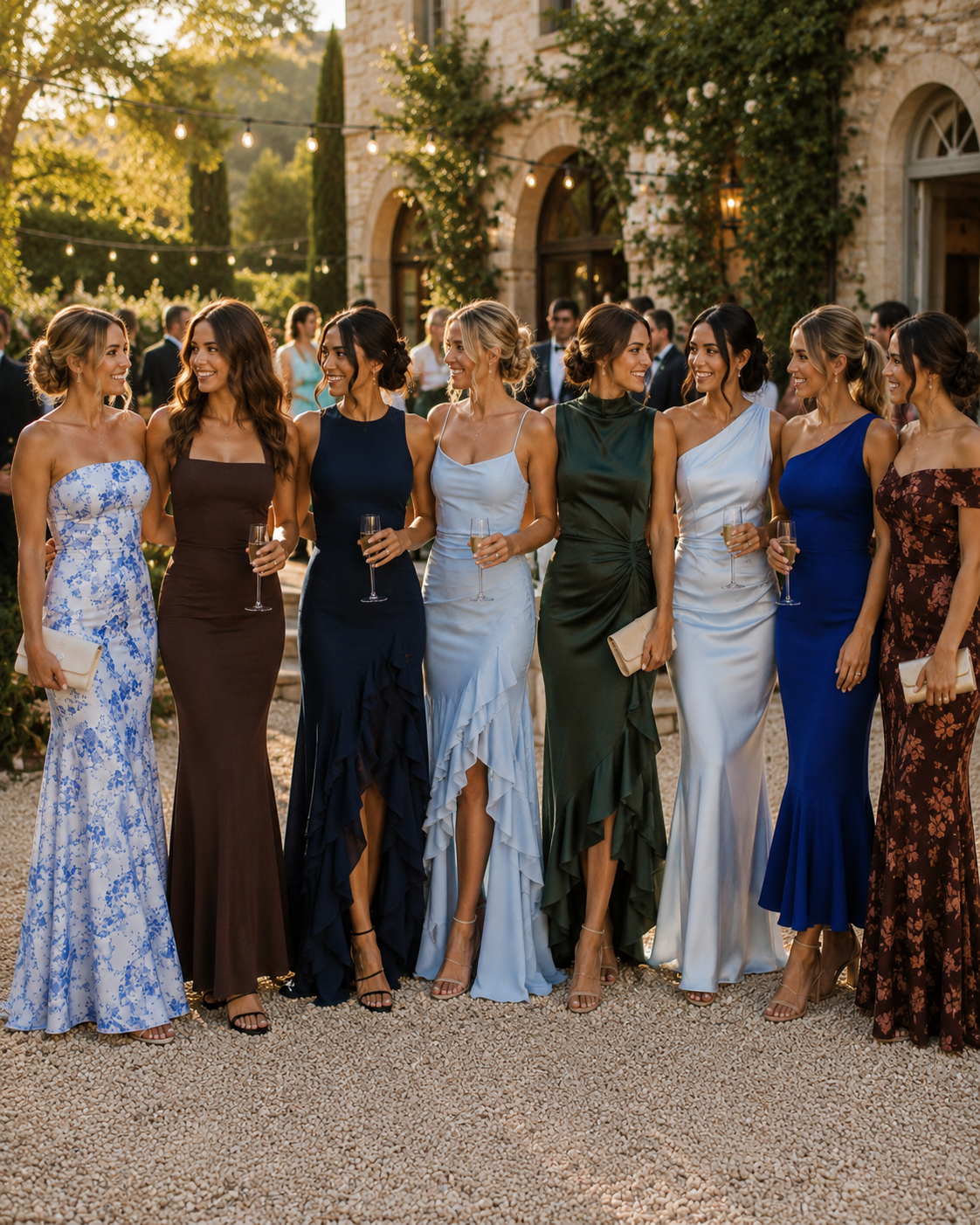 Stylish summer wedding guest dress inspiration featuring elegant formal dresses suitable for beach weddings, garden ceremonies, cocktail receptions, and evening celebrations.