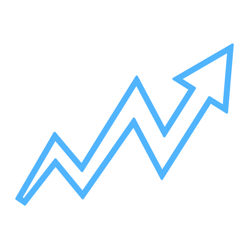 Blue zigzag arrow trending upward, symbolizing growth and successful go-to-market recruitment