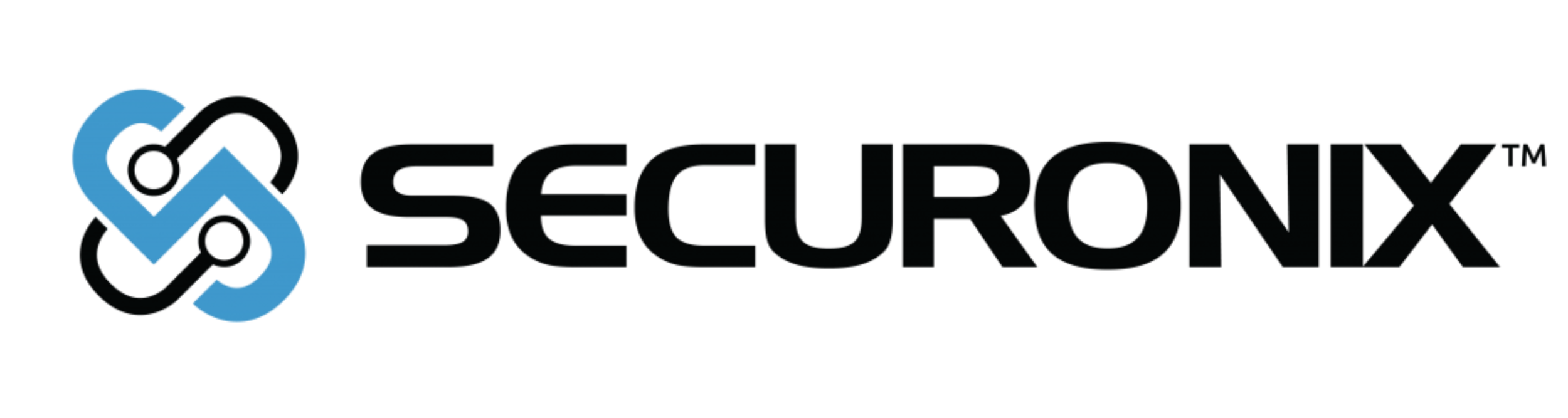 Securonix logo with a chain link icon in blue and black.