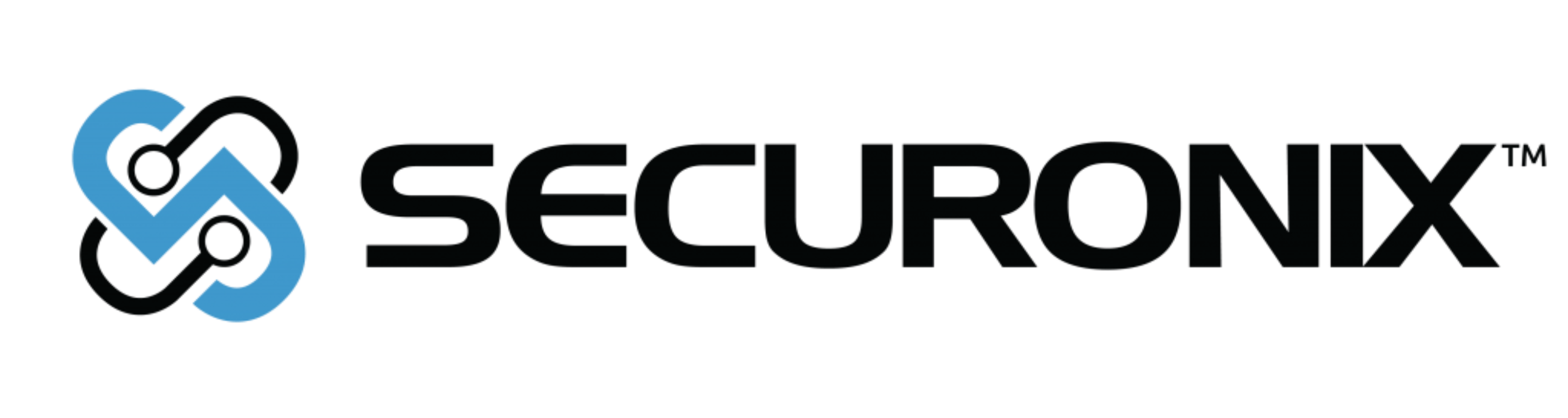 Securonix logo with a chain link icon in blue and black.