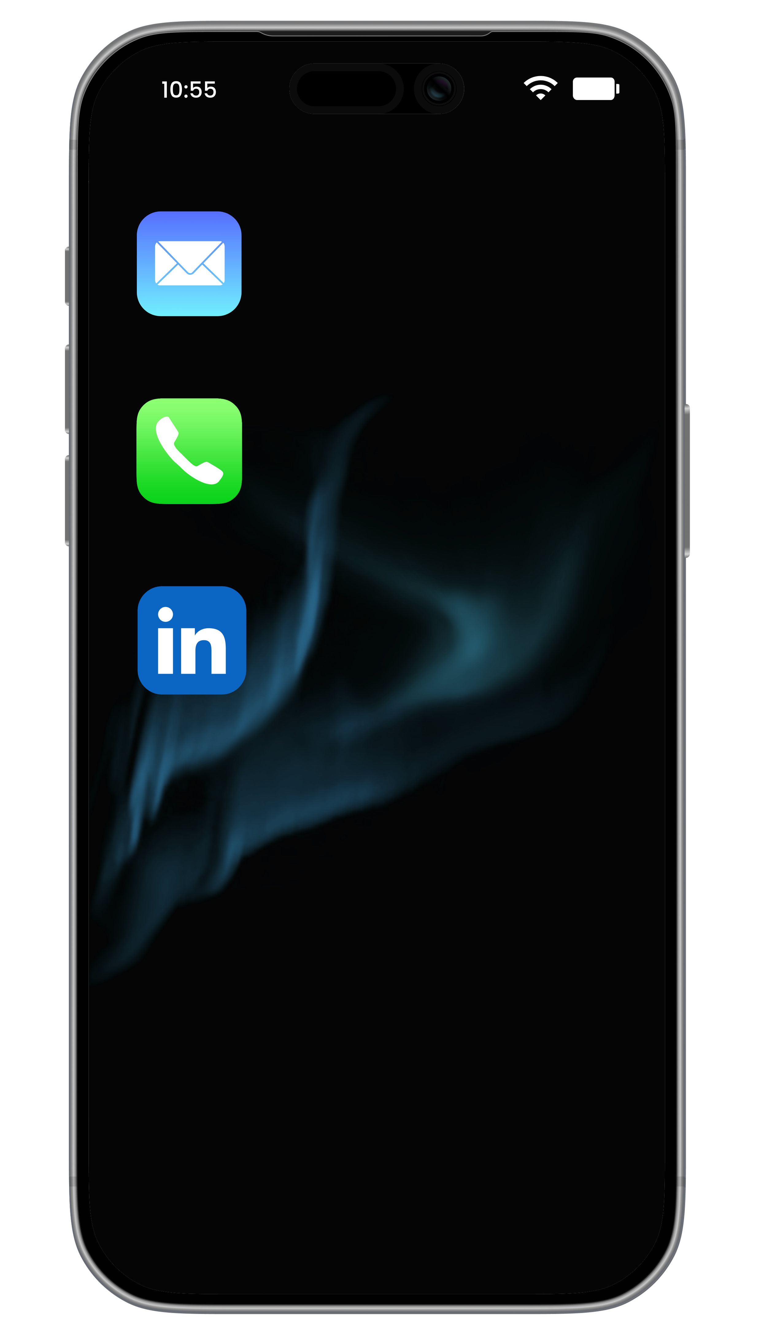 A black Iphone displaying links to Mail, Phone and Linkedin. Useful for contacting and enquiring for go-to-market recruitment