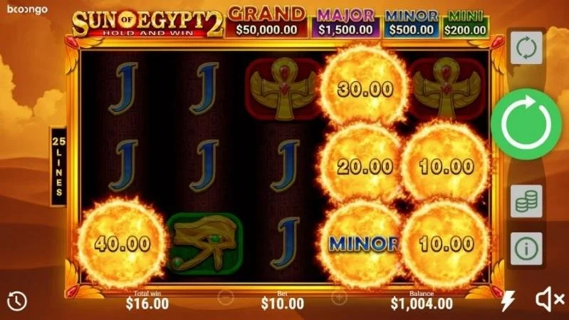 Schermo di una slot machines chiamata Sun of Egypt 2