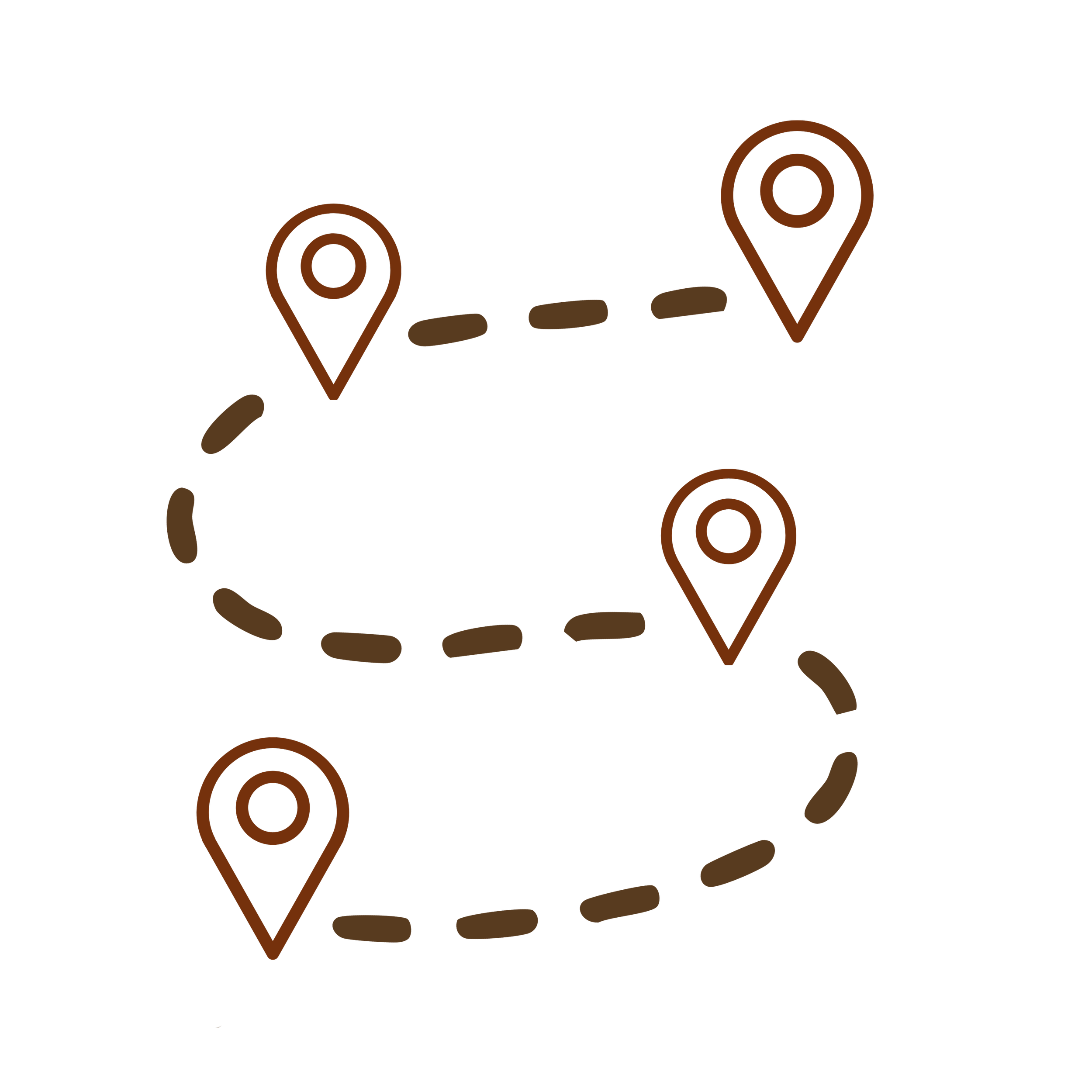 Icon of a three-layered circular map route with markers at each point.