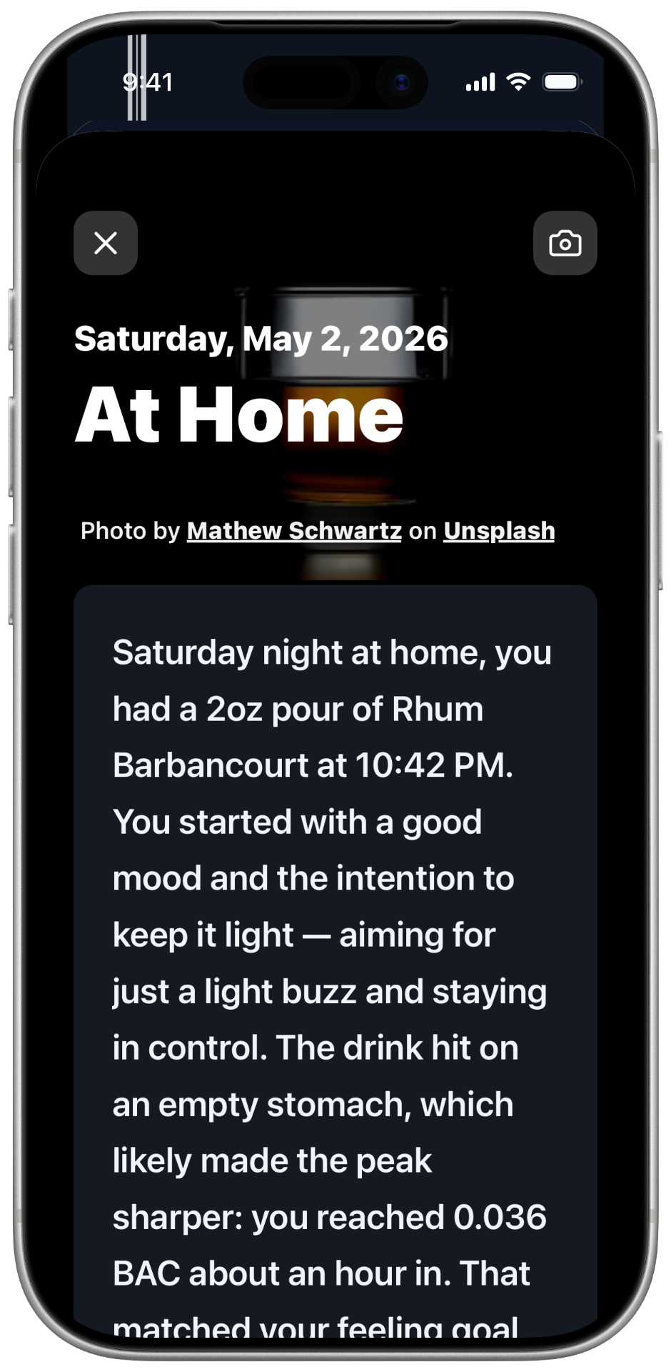 Siply narrative journal screen
