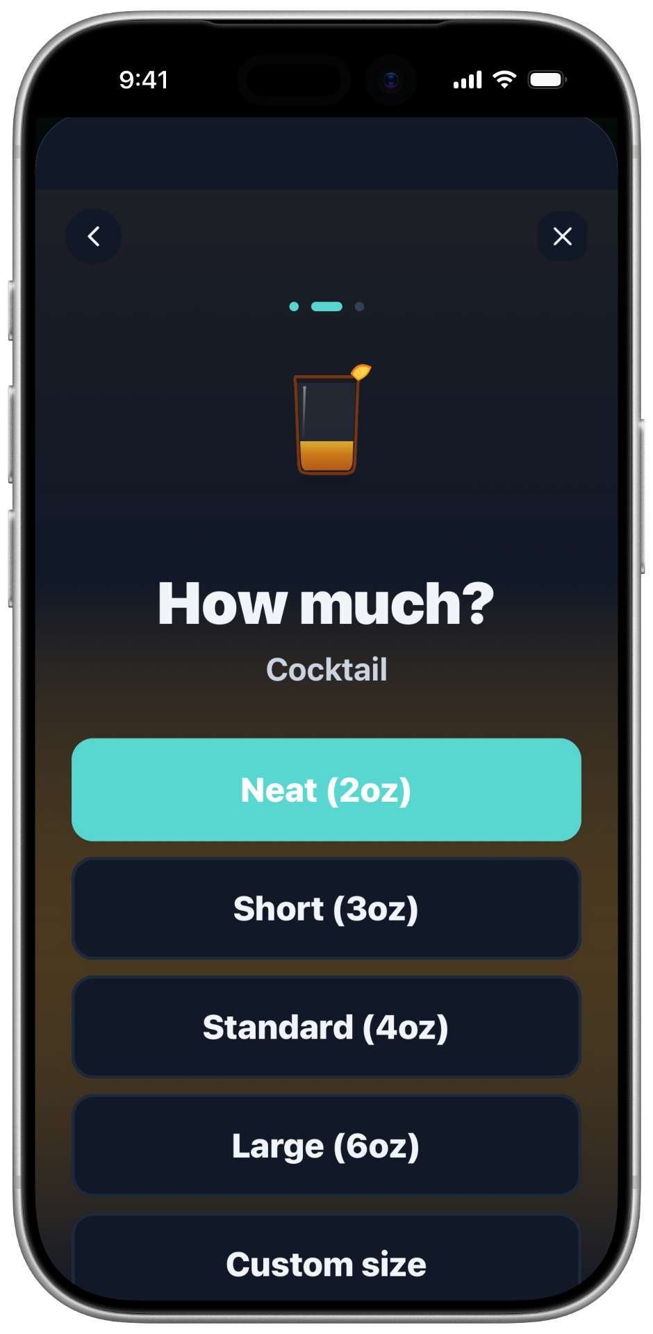 Siply drink logging screen
