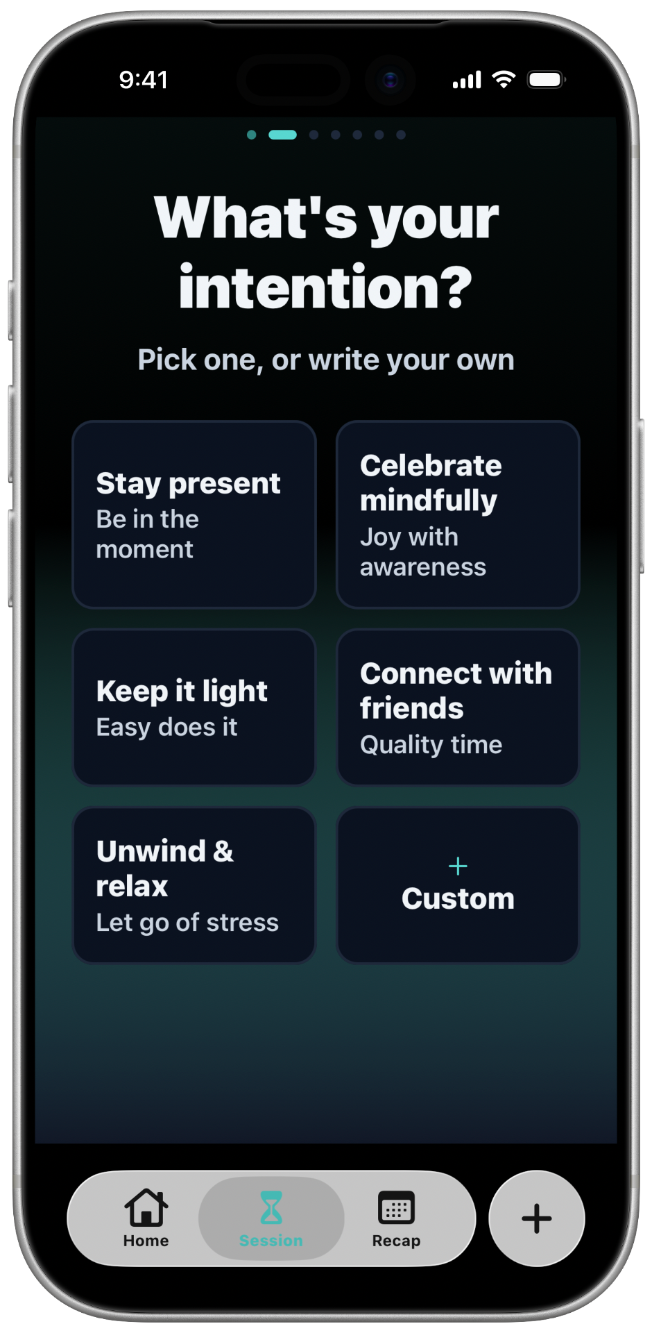 Siply intention setting screen