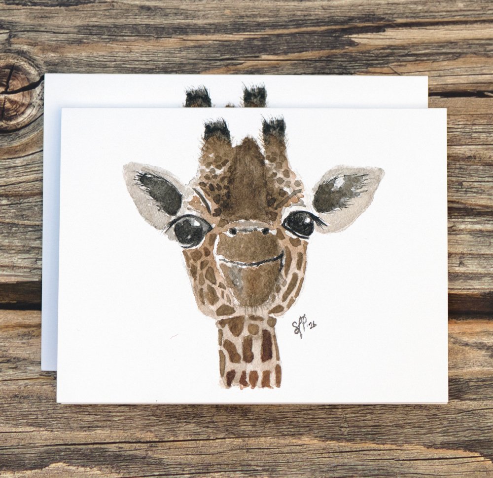 Baby Giraffe (Watercolor) - Greeting Cards Notecard Set - 4.25"x5.5"