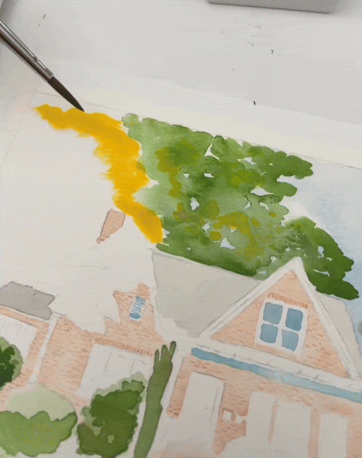Painting custom home portrait in watercolor GIF
