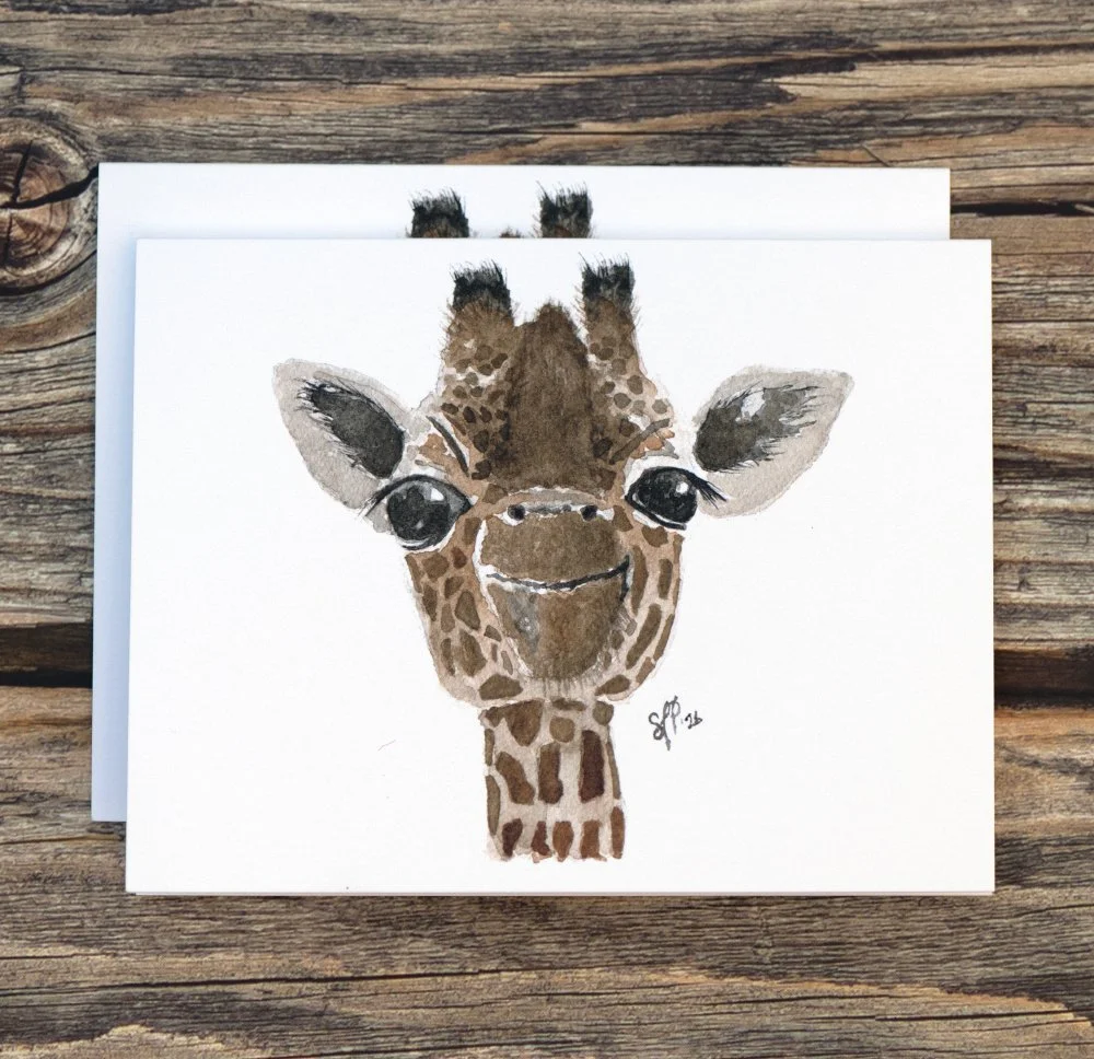 Baby Giraffe (Watercolor) - Greeting Cards Notecard Set - 4.25"x5.5"
