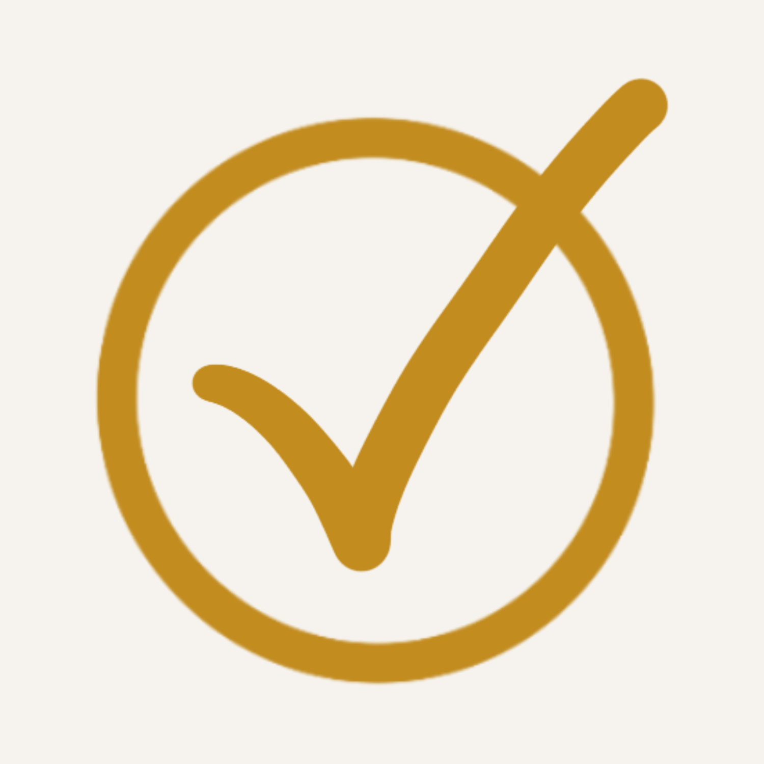 A gold checkmark inside a gold circle on a light background.