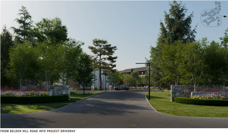 FROM BELDEN HILL RD INTO PROJECT DRIVEWAY, P&Z Application, Project Renderings-07.10.2026
