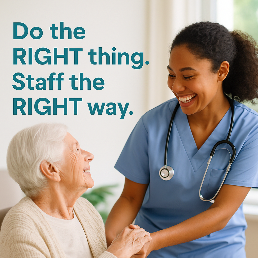 Dependable LPN staffing in Wichita — StaffedRight Solutions nurse supporting elderly patient with care, respect, and professionalism.