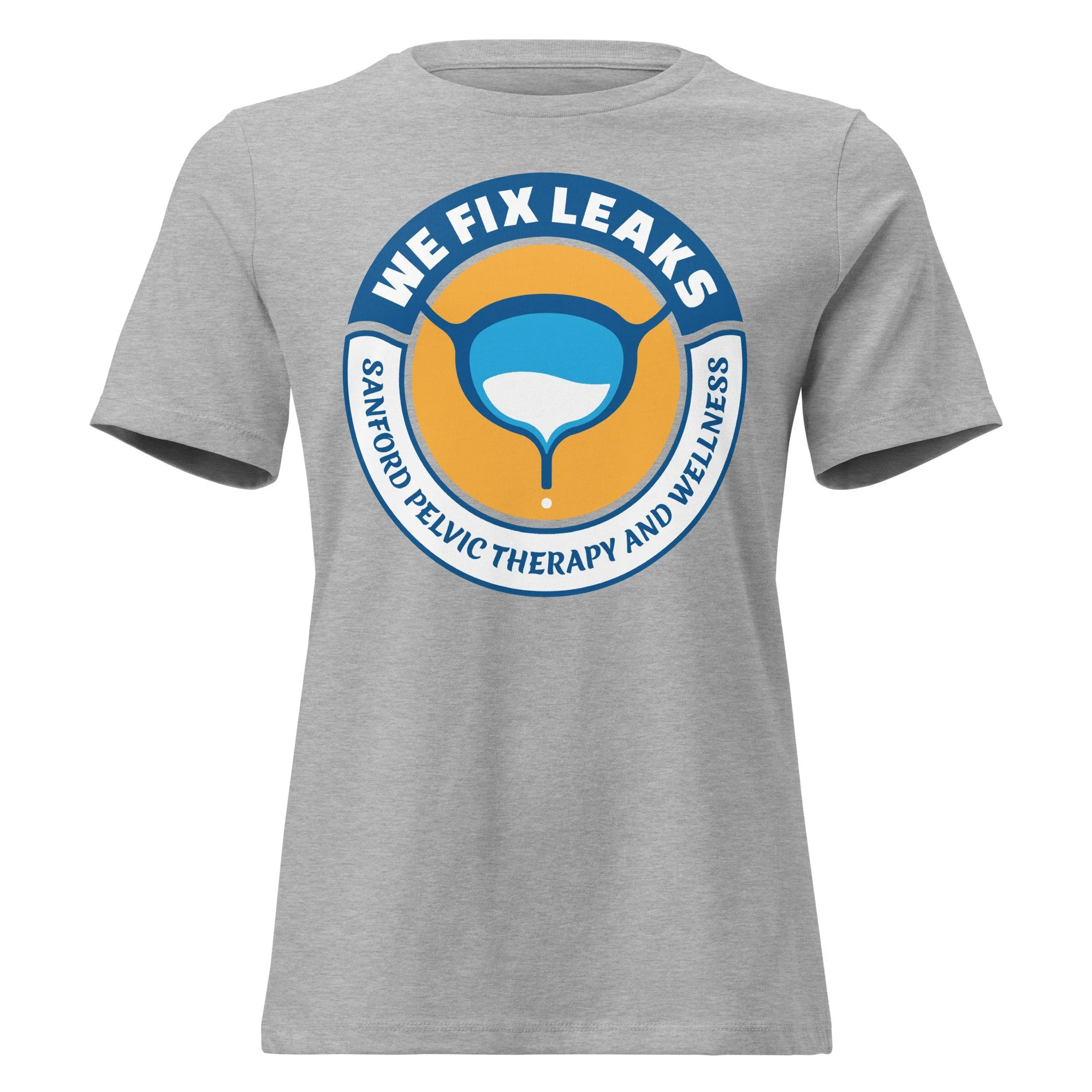 We Fix Leaks, women's athletic heather colored t-shirt.