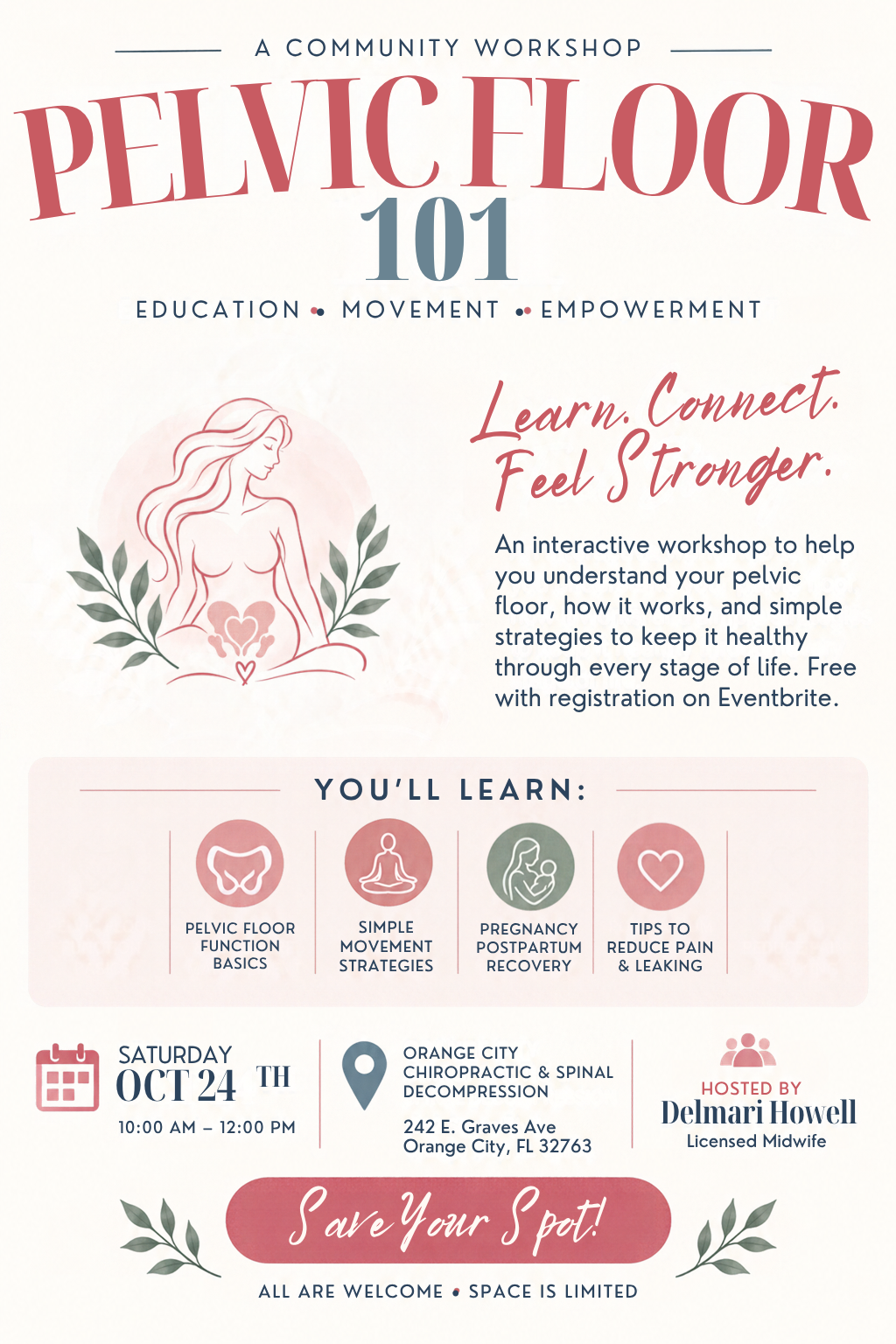 A flyer for Pelvic Floor 101 – Come Learn With Us! 
