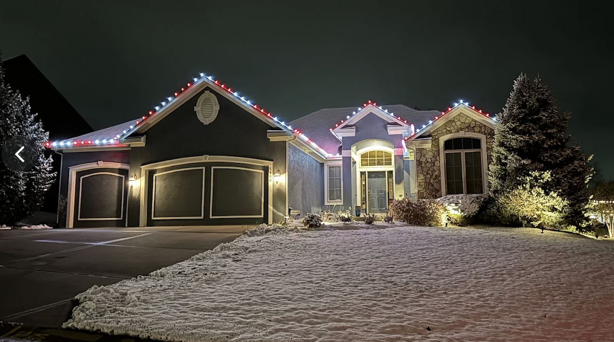 Ranch House with Christmas Lights on the Roof Line with Snow and Custom pattern