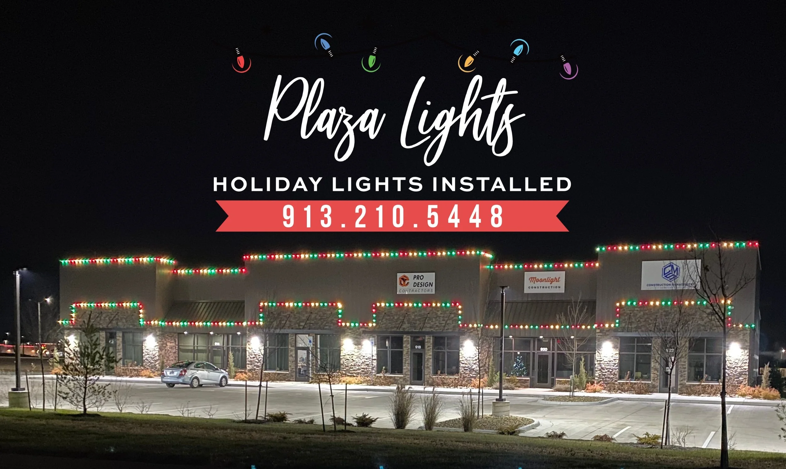 Commercial Plaza Lights photo Logo Christmas Lights on building
