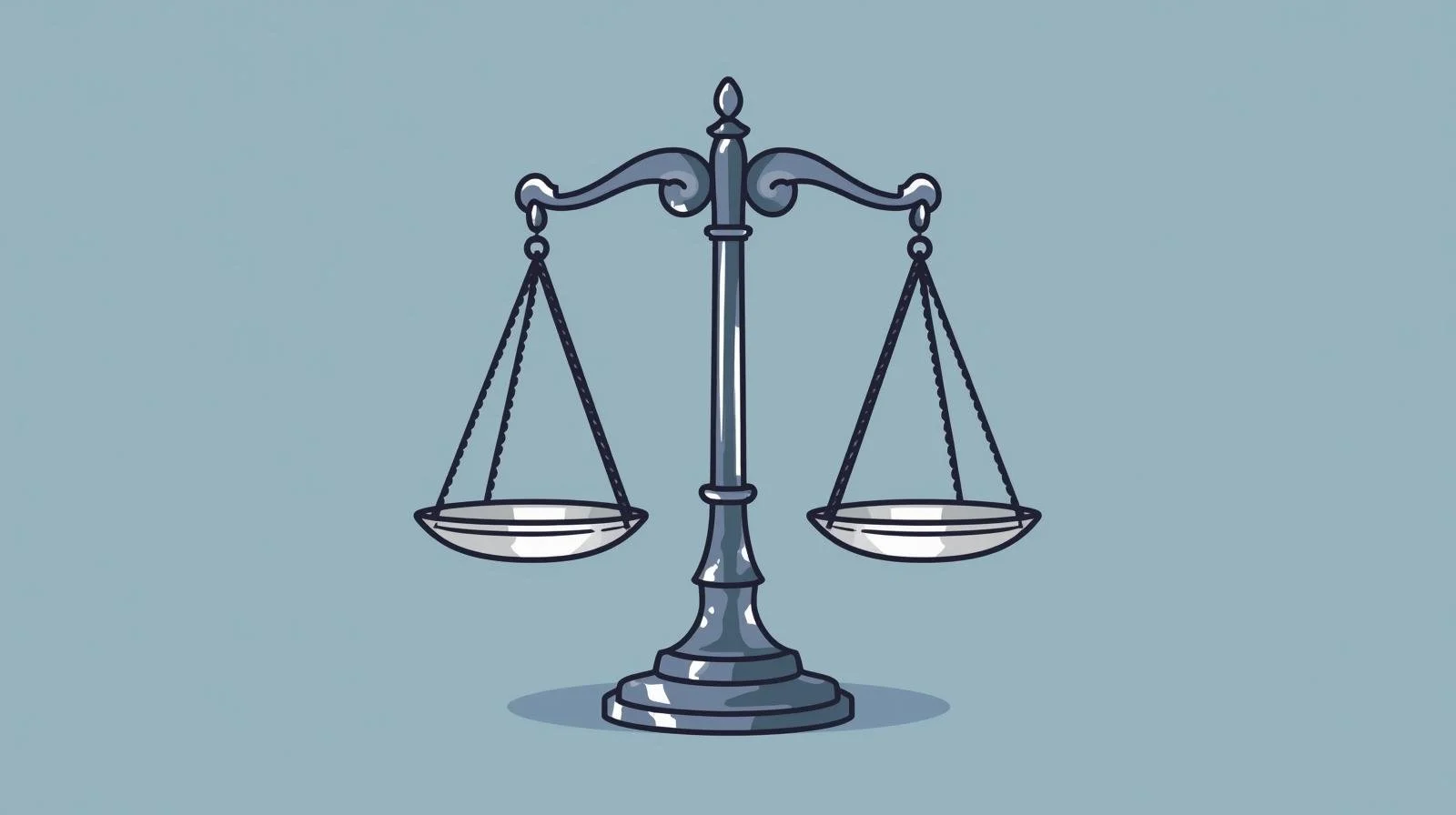 A digital drawing of a set of balance scales on a blue background.