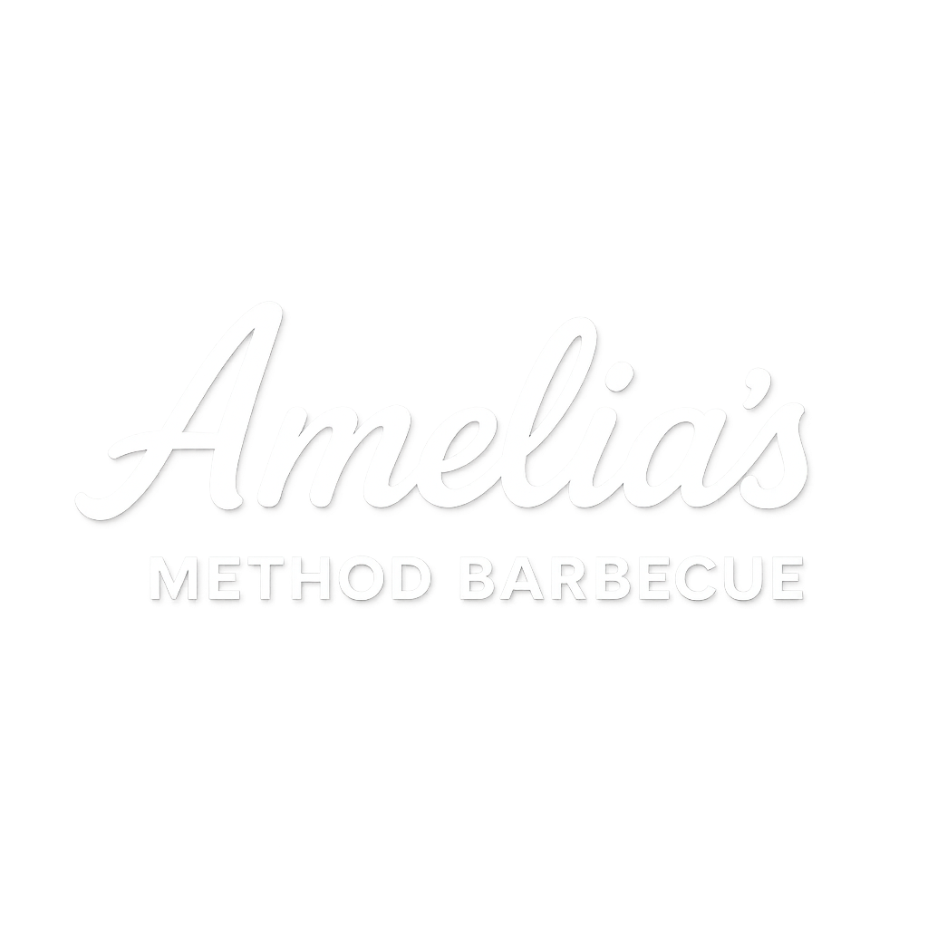 Amelia's Method Barbecue logo in white text on a black background.