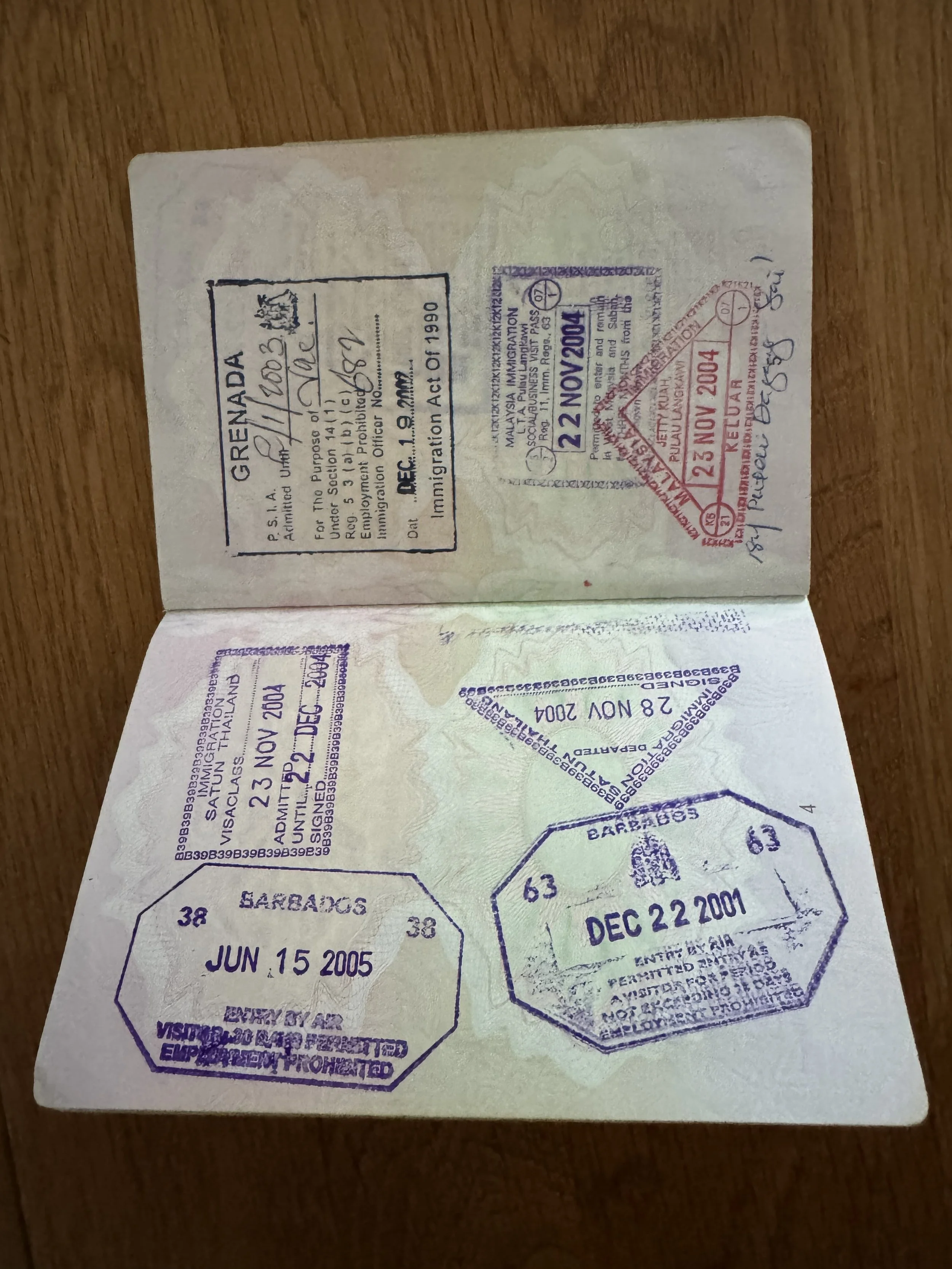 Passport showing visa stamp for entry to Barbados. The date Richard Reid, the shoe bomber, flew.