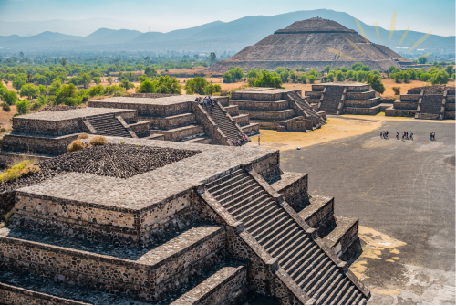 Multiple stone pyramids in Teotihuacan Mexico